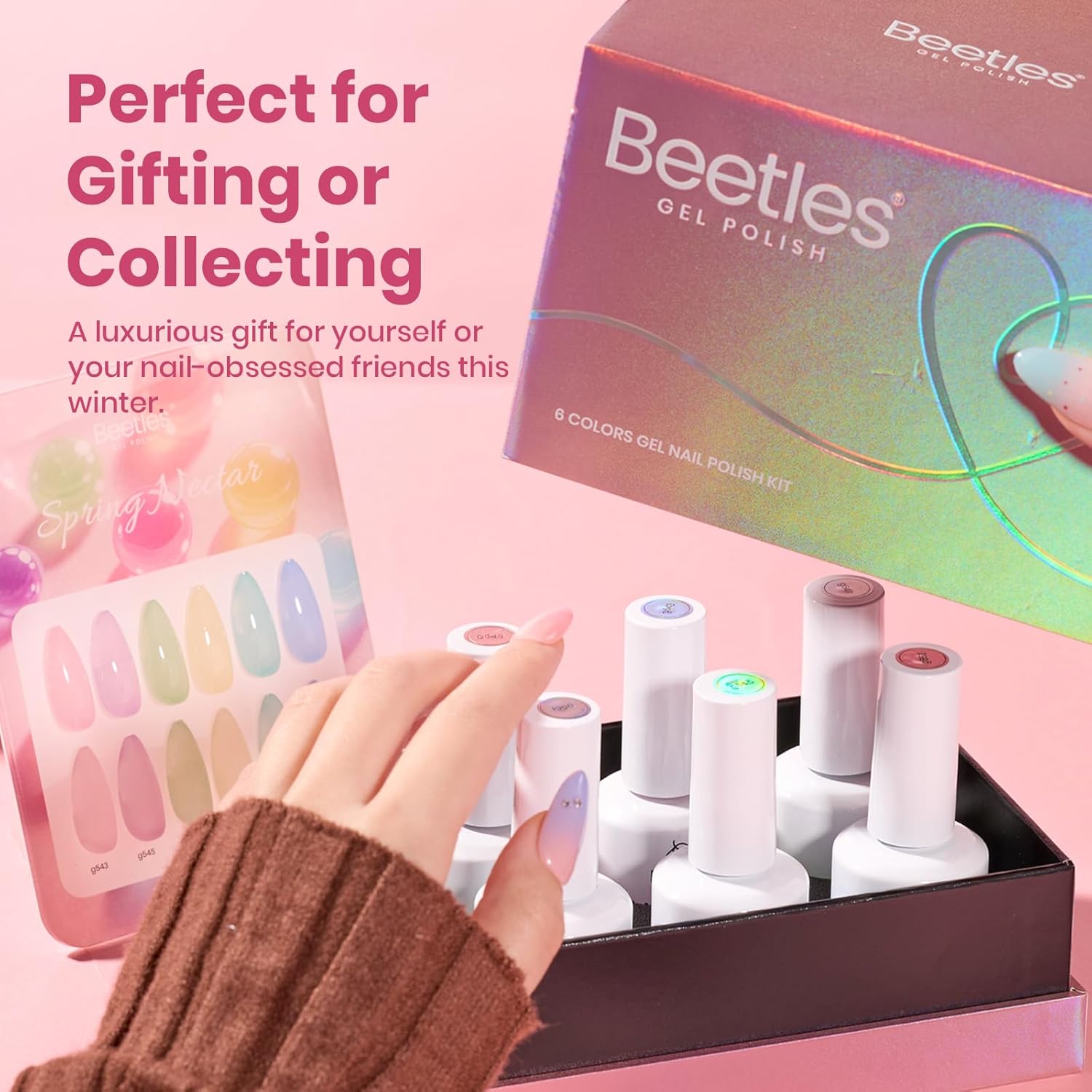 Beetles Nectar Jelly Gel Nail Polish Set - 6 Colors 15ML Summer Nails Pastel Gel Polish Kit Mint Green Yellow Sheer Translucent Effect Soak Off UV Nail Art Manicure Gift for Women