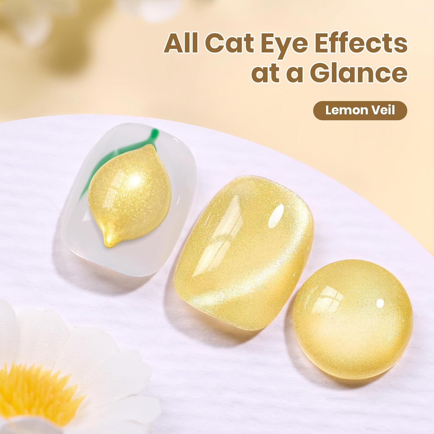 Beetles Lemon Veil Yellow Cat Eye Gel Nail Polish - 15ML Glitte Golden Summer Nails Magnetic Shimmer Effect Soak Off UV Nail Art Design Salon DIY Manicure Gifts for Women