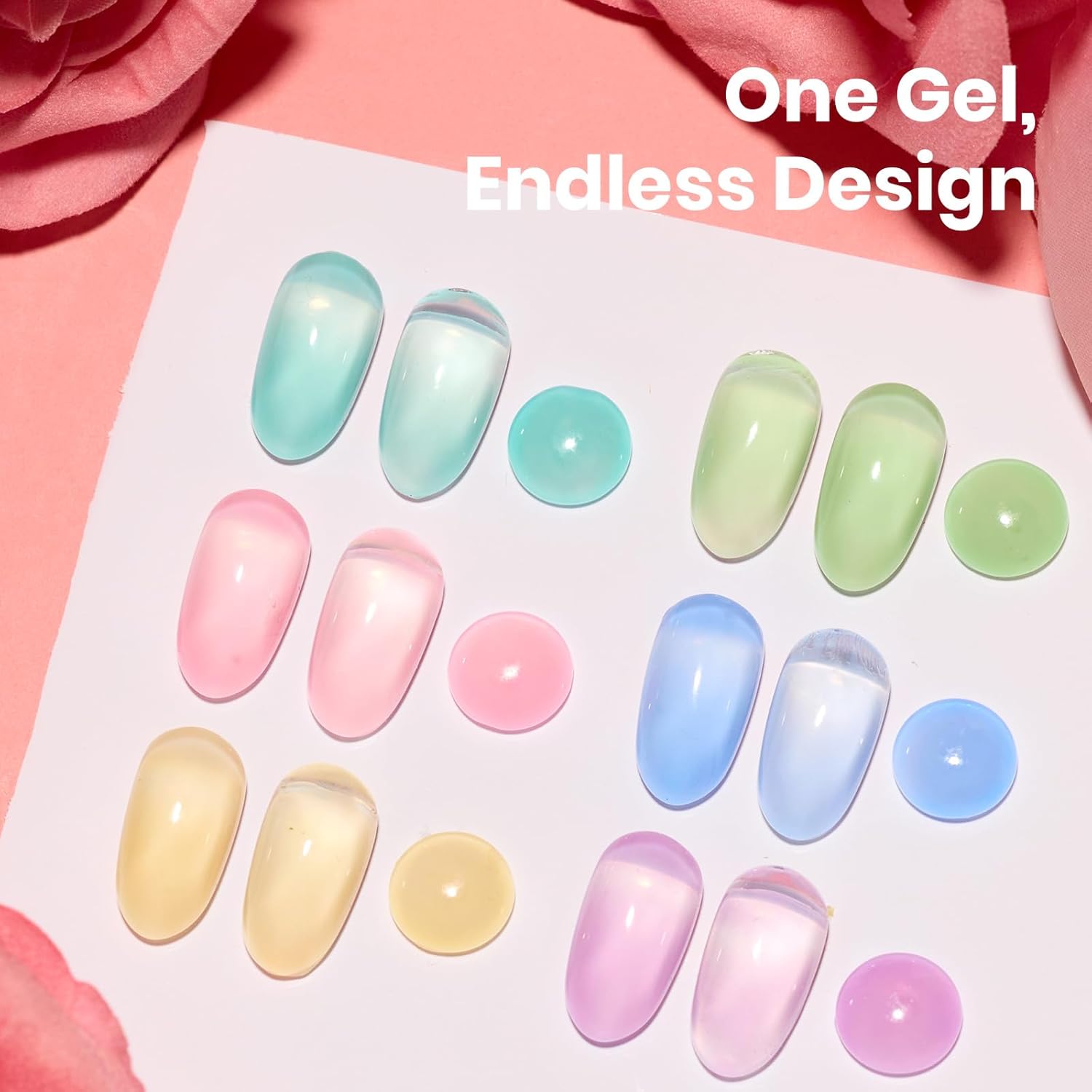 Beetles Nectar Jelly Gel Nail Polish Set - 6 Colors 15ML Summer Nails Pastel Gel Polish Kit Mint Green Yellow Sheer Translucent Effect Soak Off UV Nail Art Manicure Gift for Women