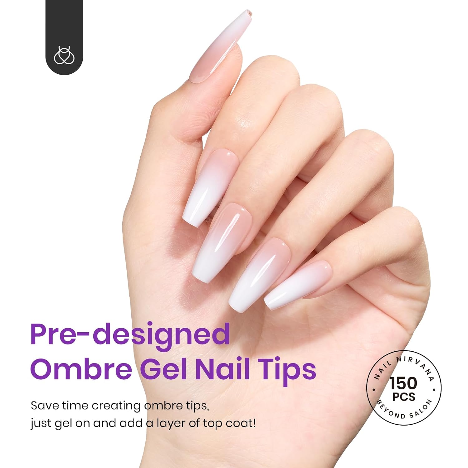 Medium Coffin Pre-French Tip Press on Nails in 150PCS 15 Sizes#006