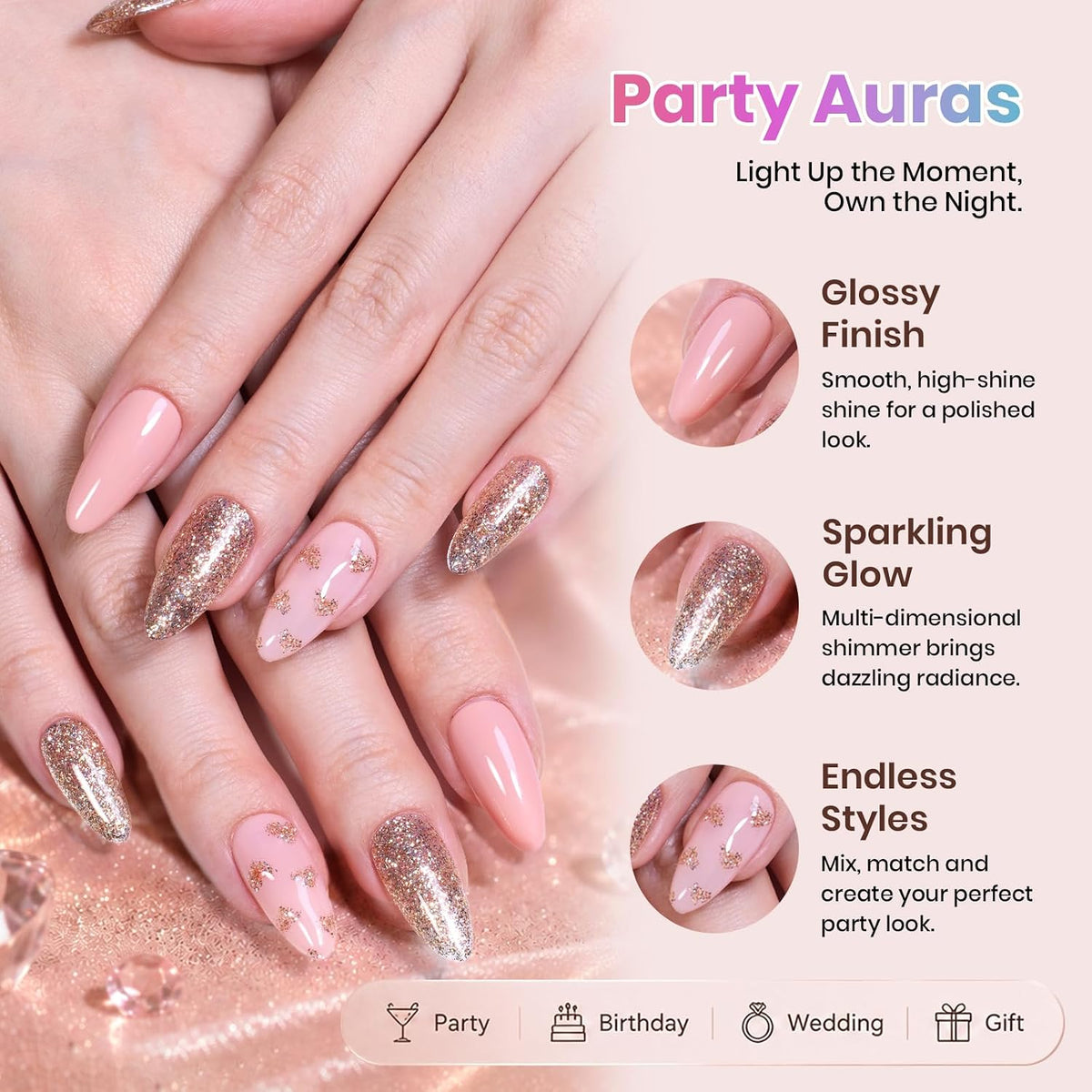 Beetles Glitter Gel Nail Polish Set Party Auras 20 Colors Sparkle and Diamond Shimmer Nails Art