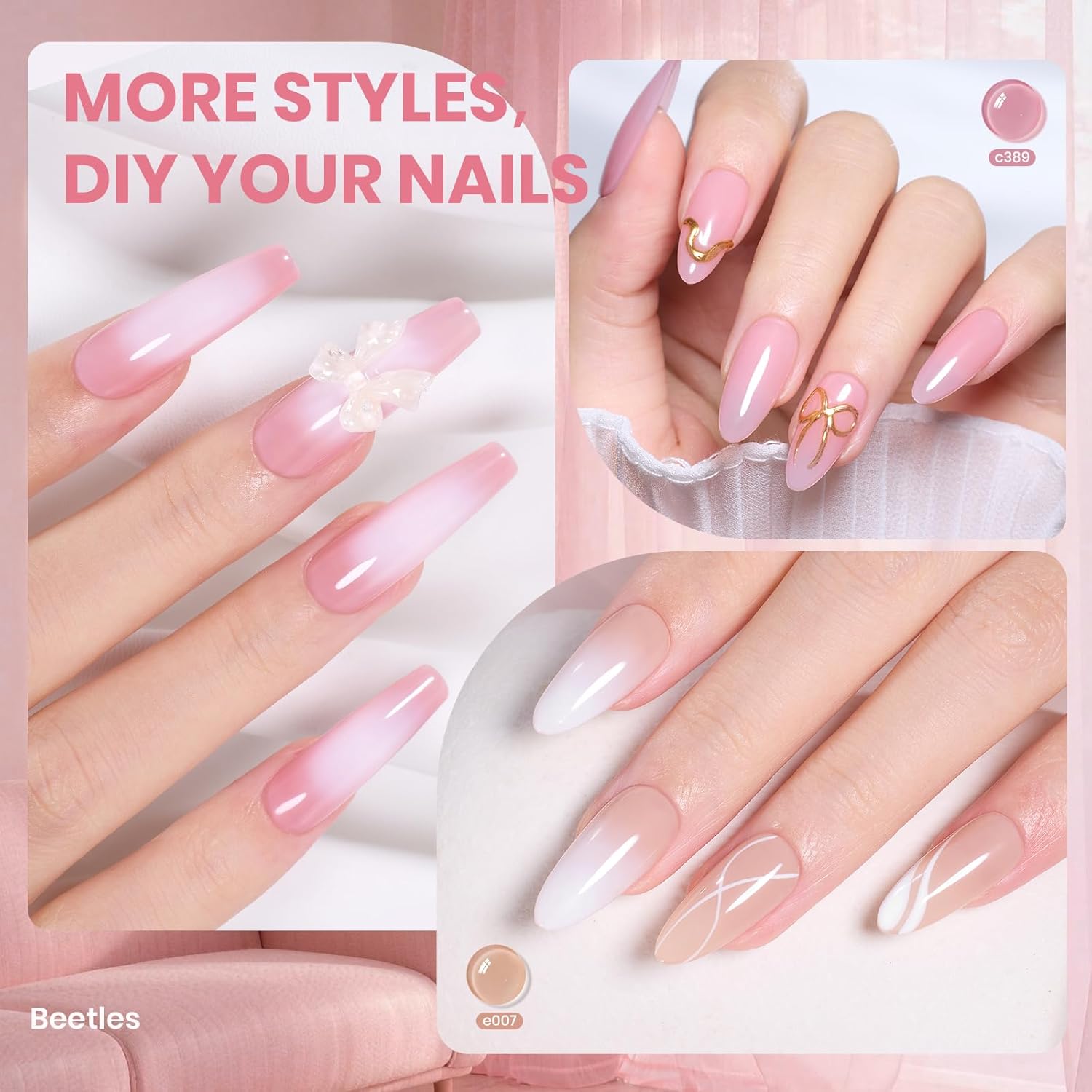 Beetles Sheer Blush Nude Gel Nail Polish Set - 6 Colors Summer Nails 15ML Nude Pink Brown Neutral Jelly Gel Polish Kit Sheer Translucent Effect Soak Off UV Nail Art Design Manicure Gift for Women