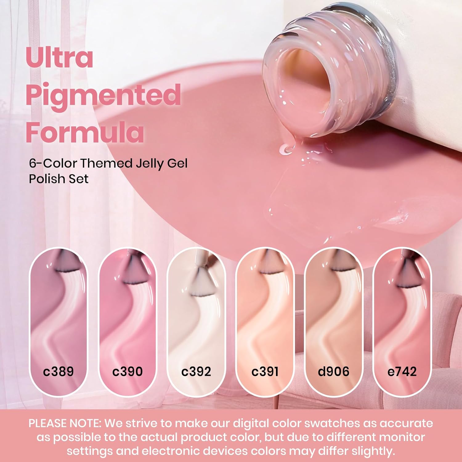 Beetles Sheer Blush Nude Gel Nail Polish Set - 6 Colors Summer Nails 15ML Nude Pink Brown Neutral Jelly Gel Polish Kit Sheer Translucent Effect Soak Off UV Nail Art Design Manicure Gift for Women