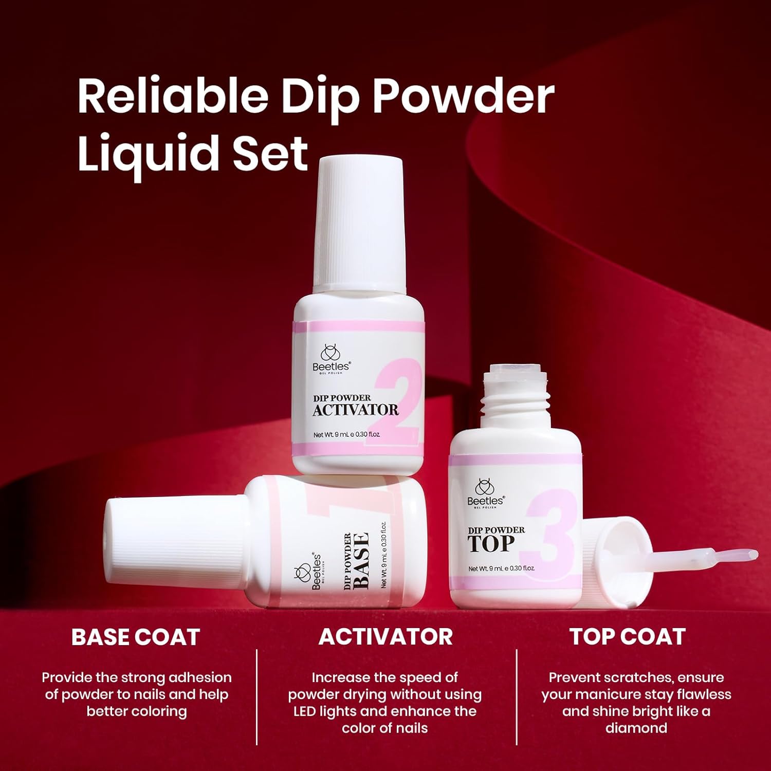 Clear Red-Beetles 2 Color Dip Powder Kit