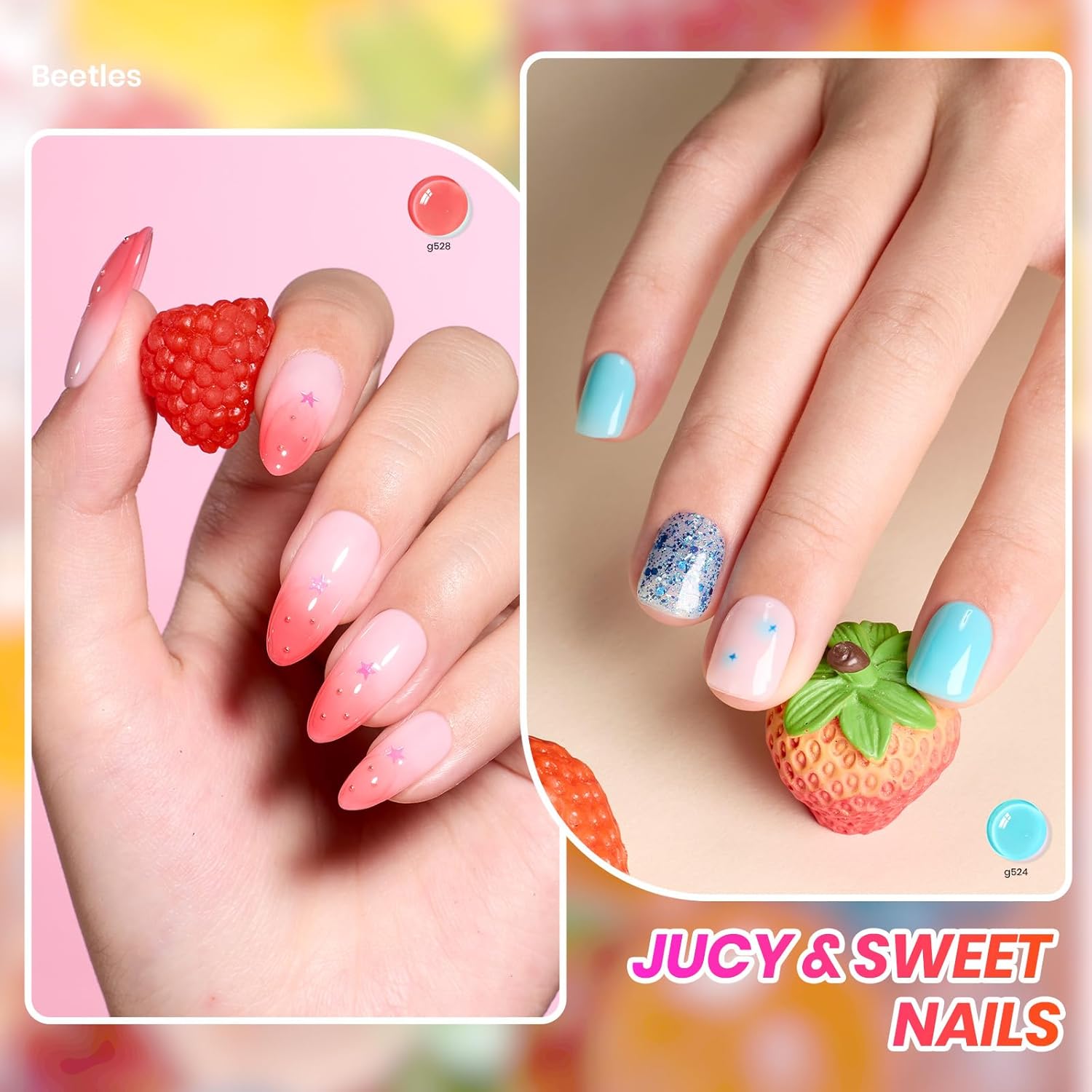 Beetles Candy Spritz Jelly Gel Nail Polish Set - 6 Colors Pastel Spring Gel Nail Kit Red Purple Blue Green Yellow Orange Sheer Translucent Effect Soak Off UV Nail Art Gift Manicure for Women