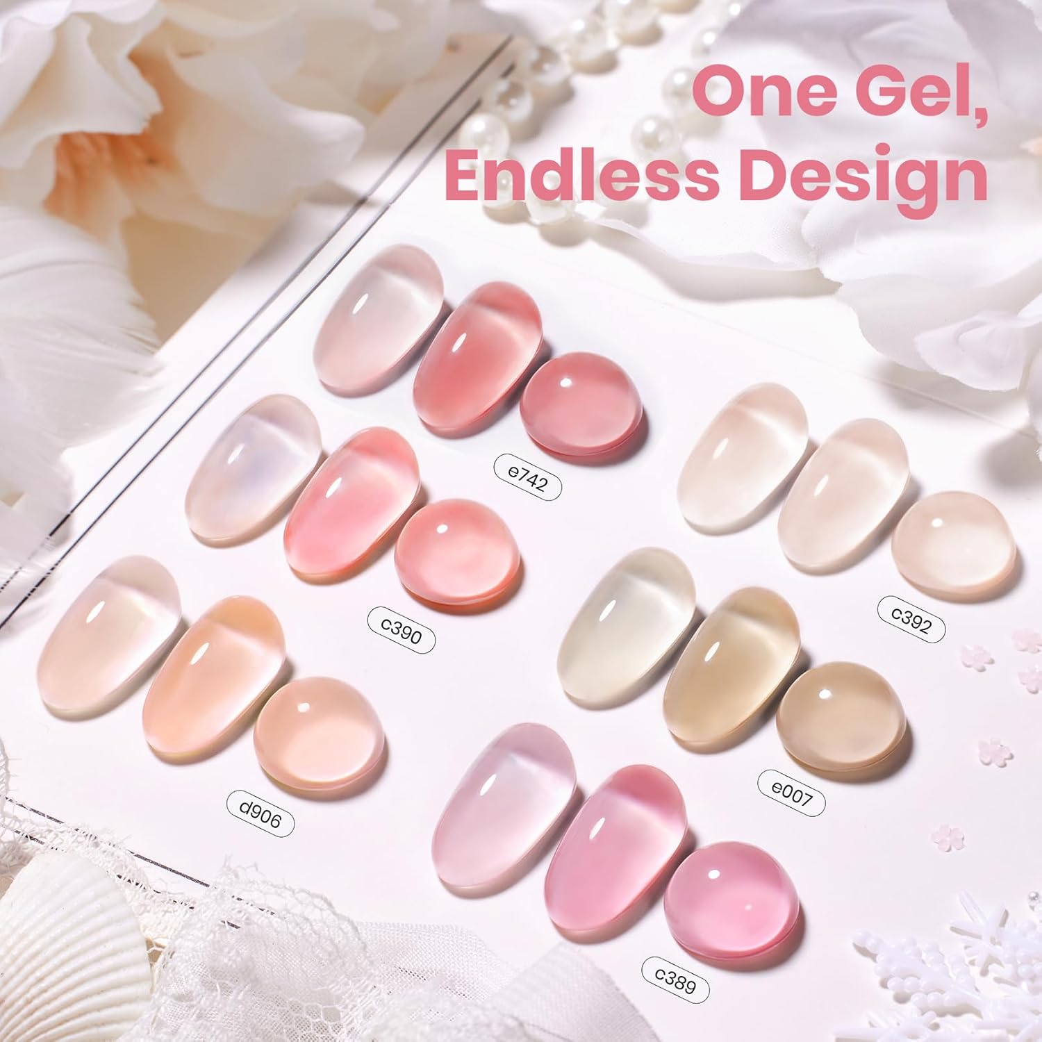 Beetles Sheer Blush Nude Gel Nail Polish Set - 6 Colors Summer Nails 15ML Nude Pink Brown Neutral Jelly Gel Polish Kit Sheer Translucent Effect Soak Off UV Nail Art Design Manicure Gift for Women