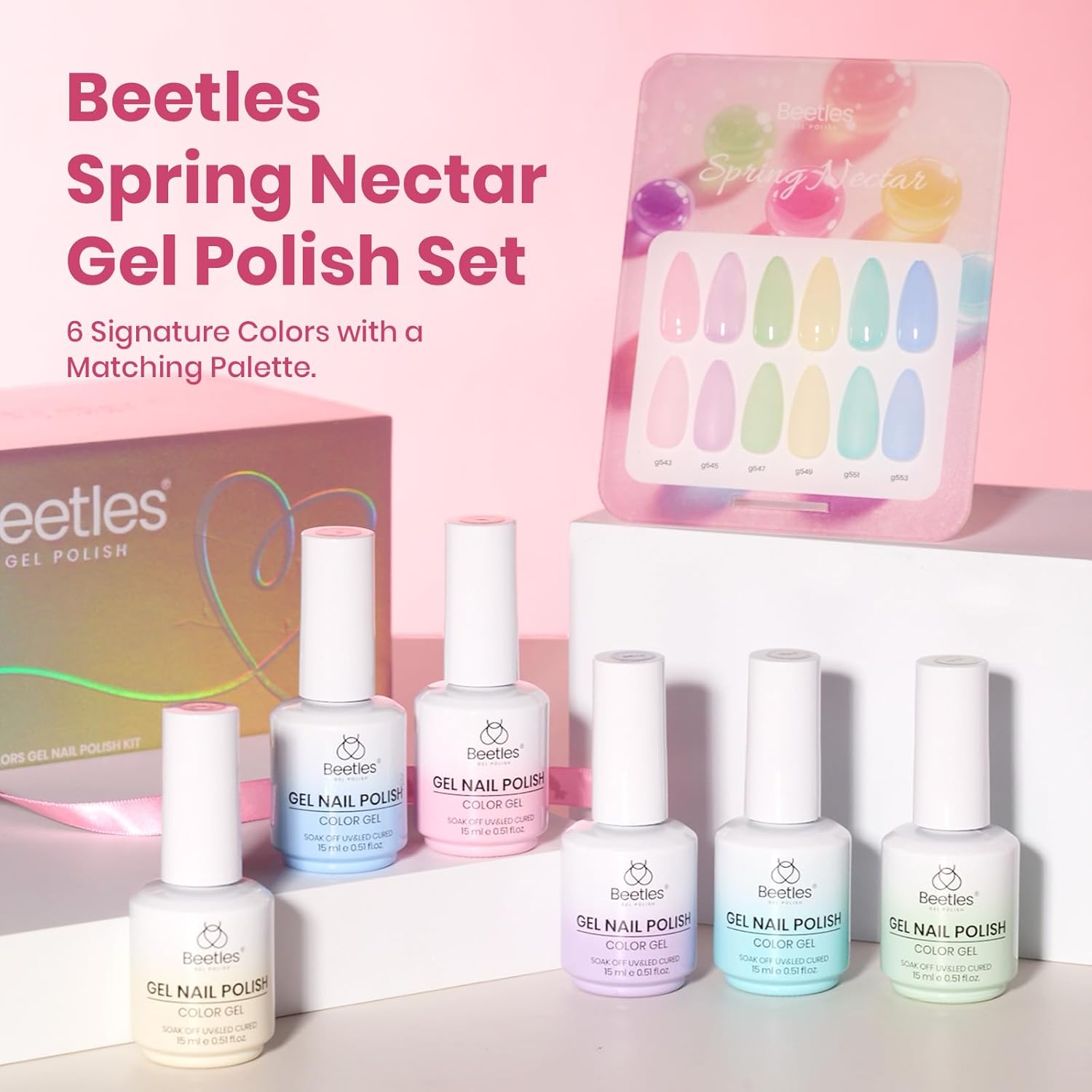 Beetles Nectar Jelly Gel Nail Polish Set - 6 Colors 15ML Summer Nails Pastel Gel Polish Kit Mint Green Yellow Sheer Translucent Effect Soak Off UV Nail Art Manicure Gift for Women