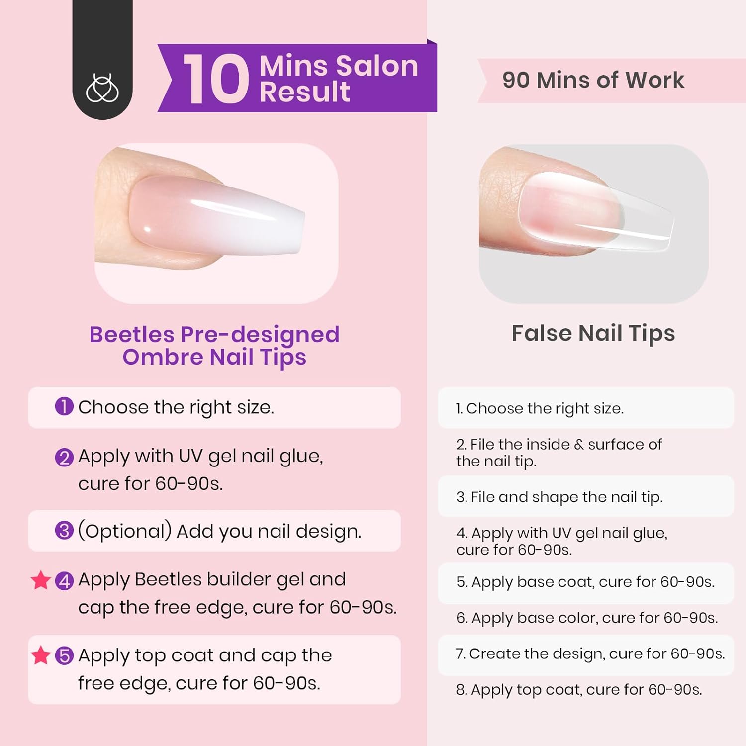 Medium Coffin Pre-French Tip Press on Nails in 150PCS 15 Sizes#006