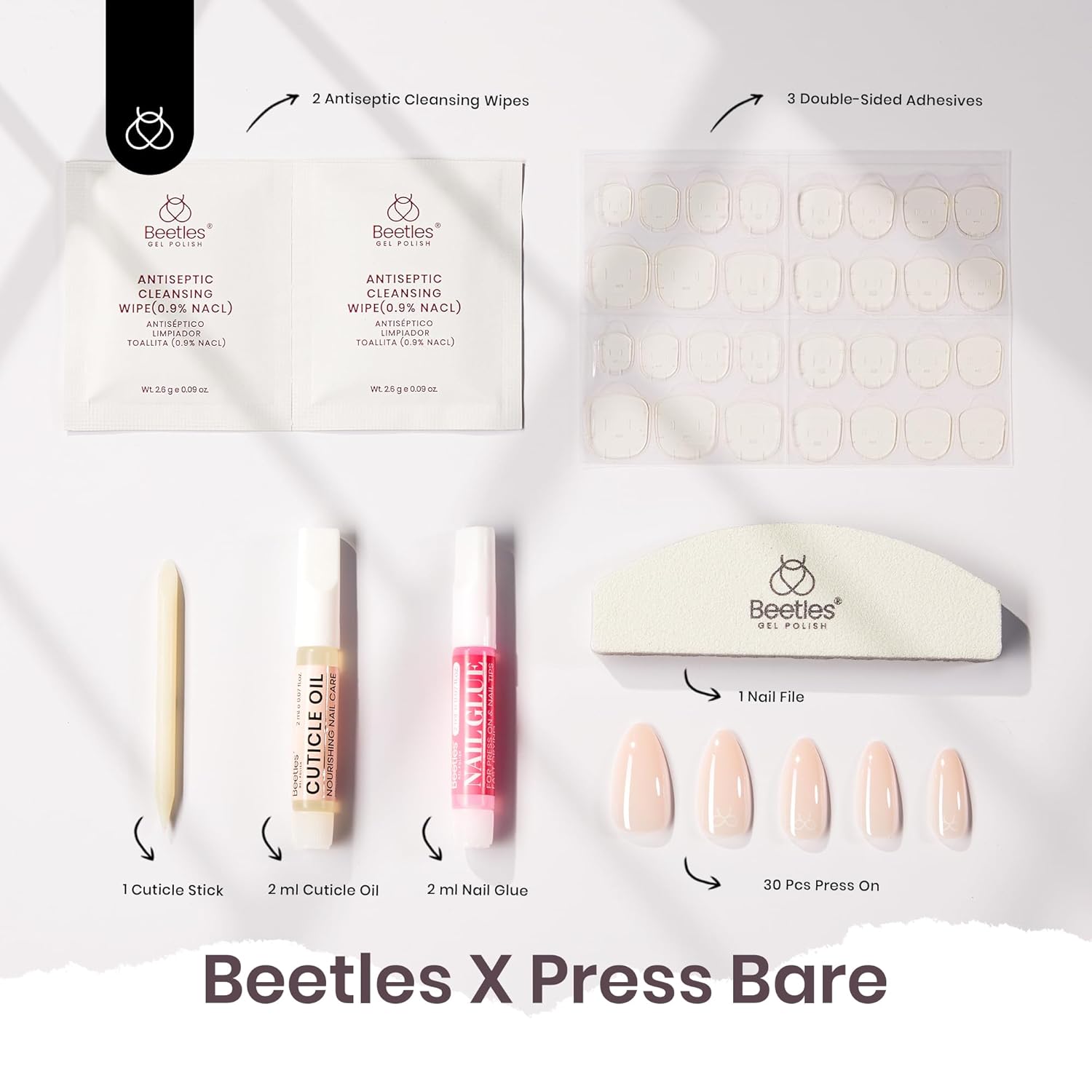 Beetles Press on Nails | Medium Almond 15 Sizes-30Pcs