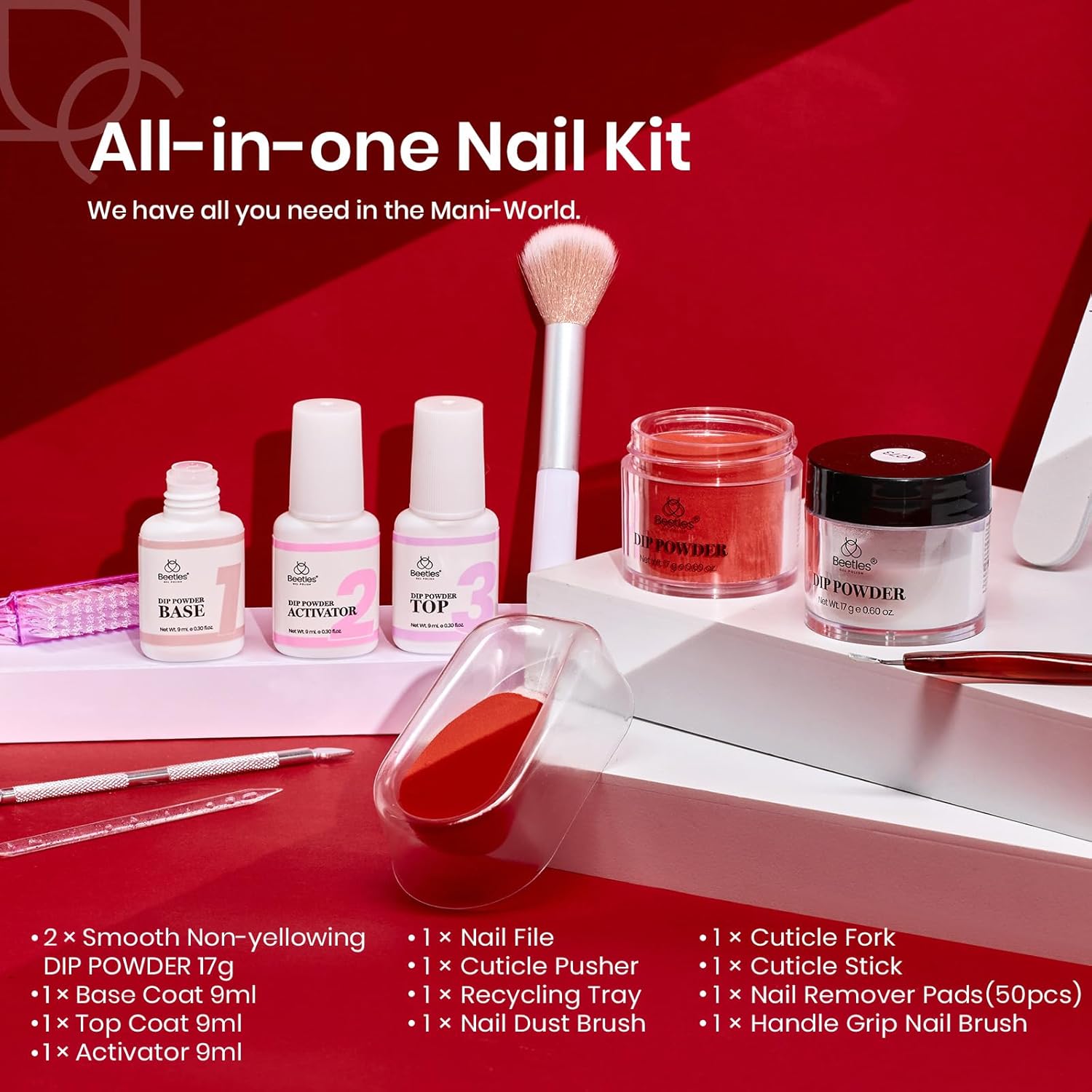 Clear Red-Beetles 2 Color Dip Powder Kit