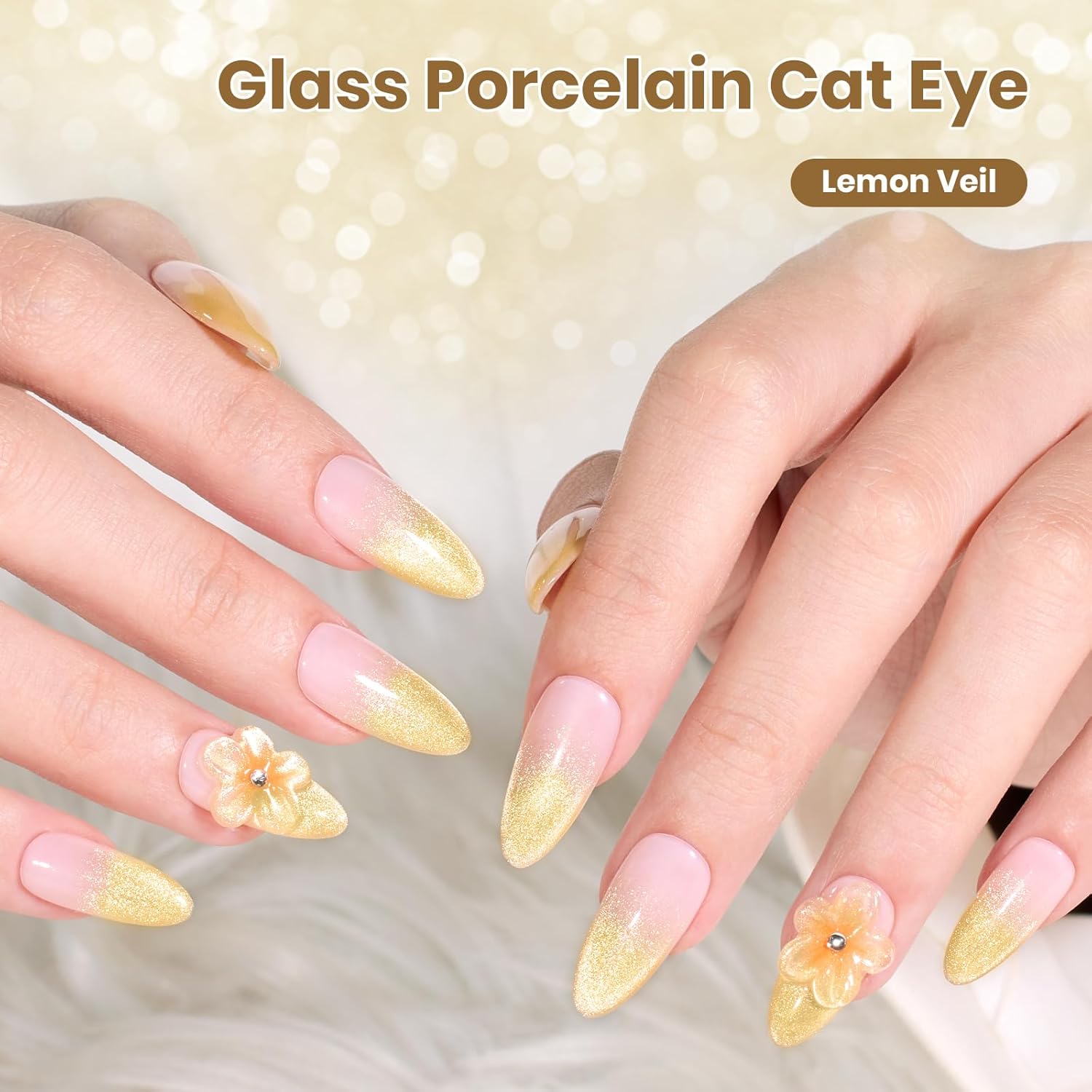 Beetles Lemon Veil Yellow Cat Eye Gel Nail Polish - 15ML Glitte Golden Summer Nails Magnetic Shimmer Effect Soak Off UV Nail Art Design Salon DIY Manicure Gifts for Women