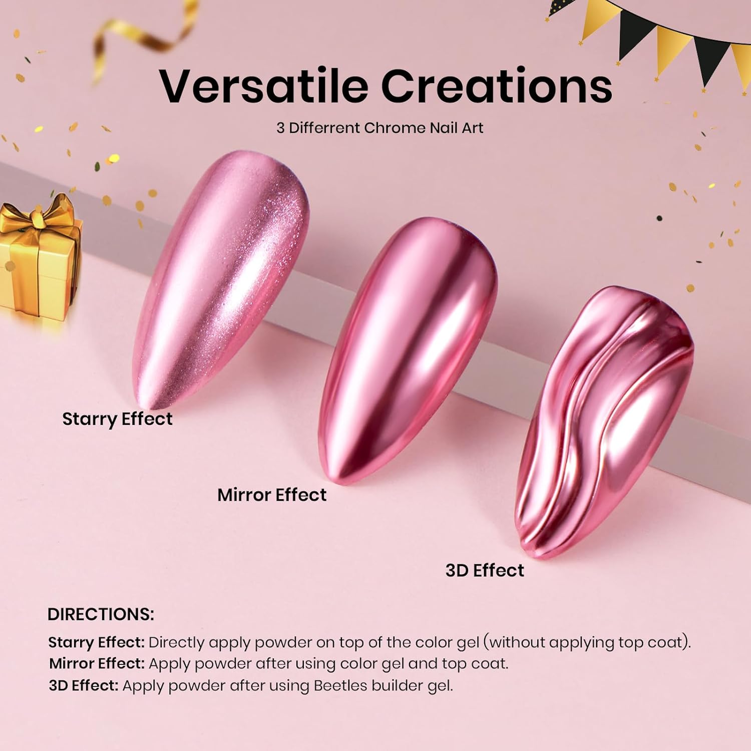 Chrome Nail Powder - 8-Color Mirror Effect and Holographic Glitter