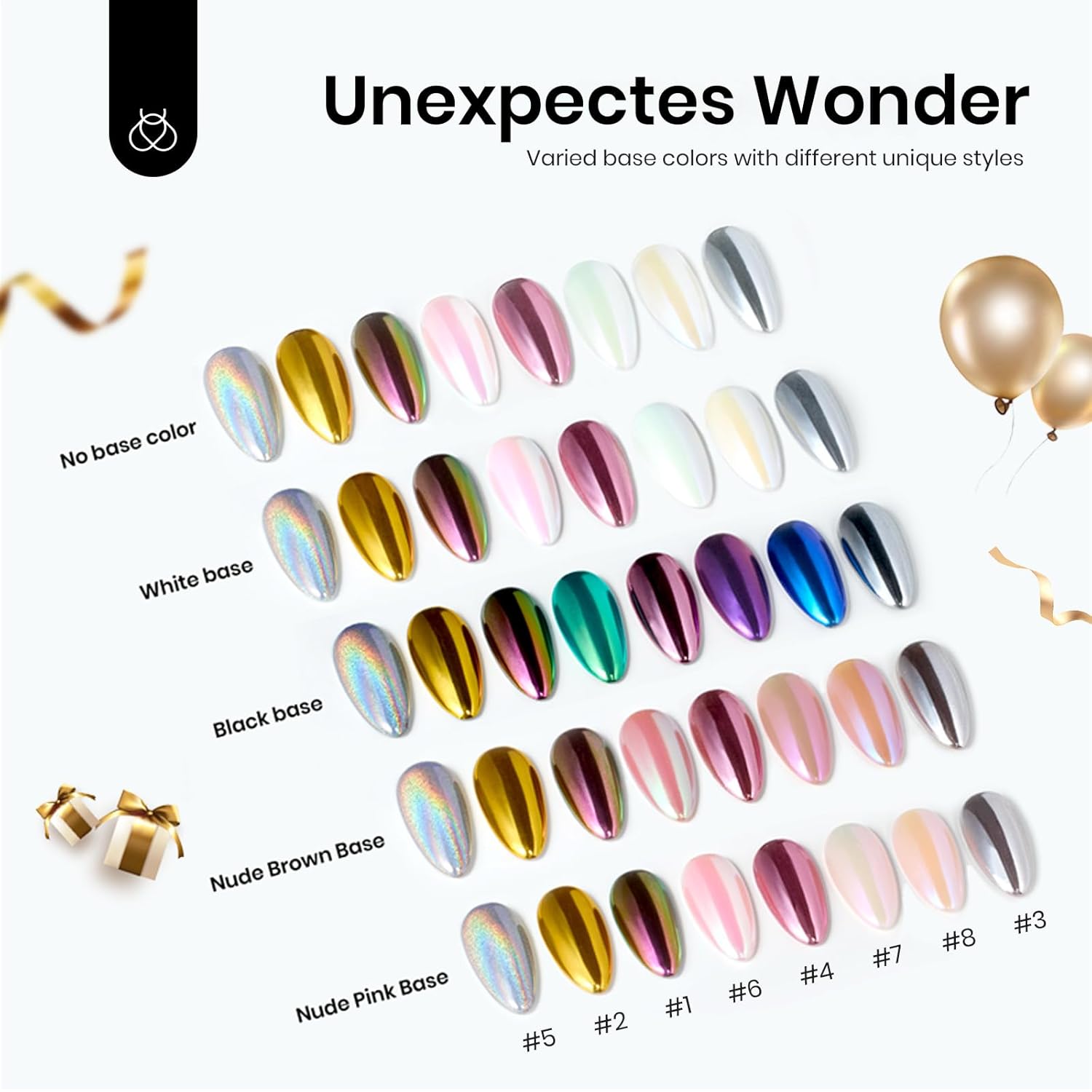 Chrome Nail Powder - 8-Color Mirror Effect and Holographic Glitter