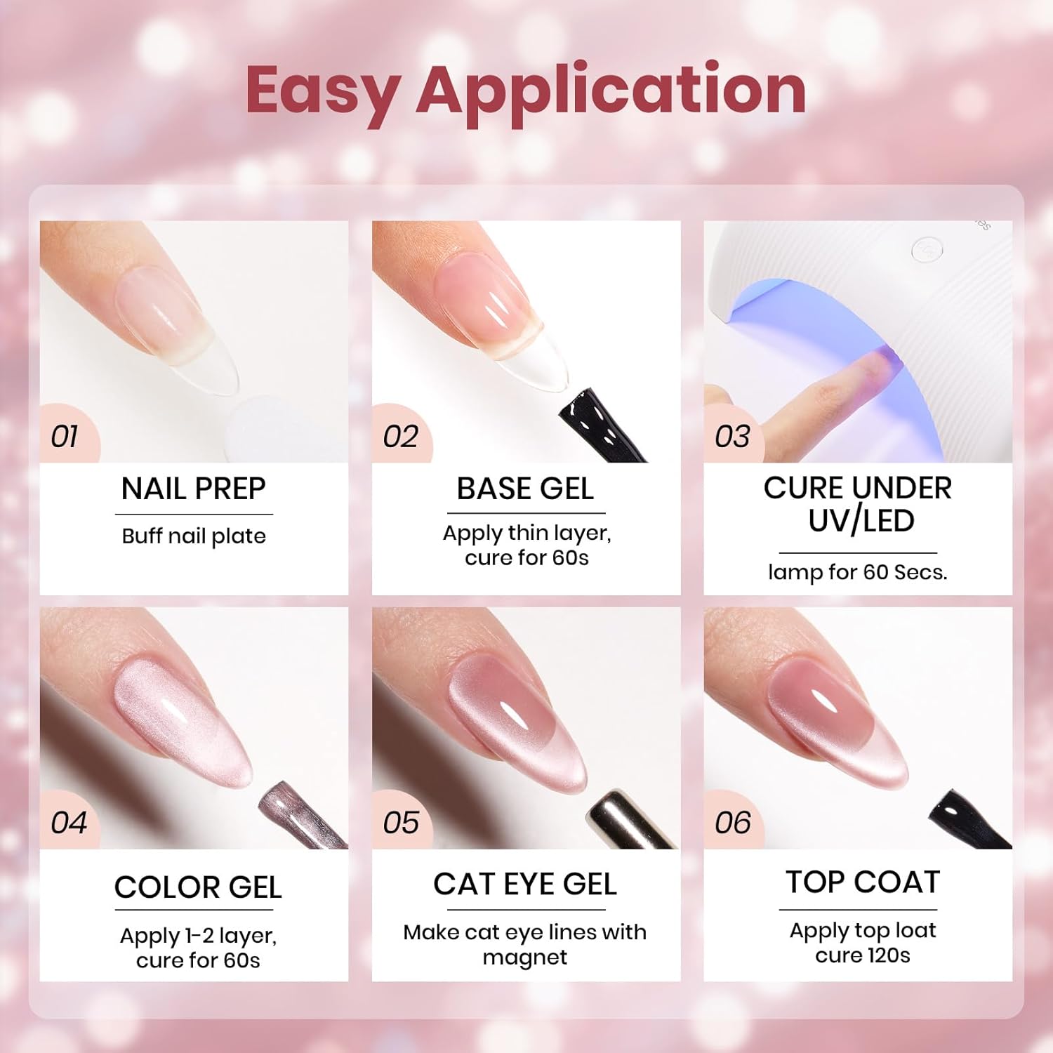 Beetles Rosy Shimmer Pink Cat Eye Gel Nail Polish - 15ML Glass Pink Glitter Cat Eye Gel Polish Magnetic Shimmer Effect Soak Off UV Summer Nails Nail Art Design