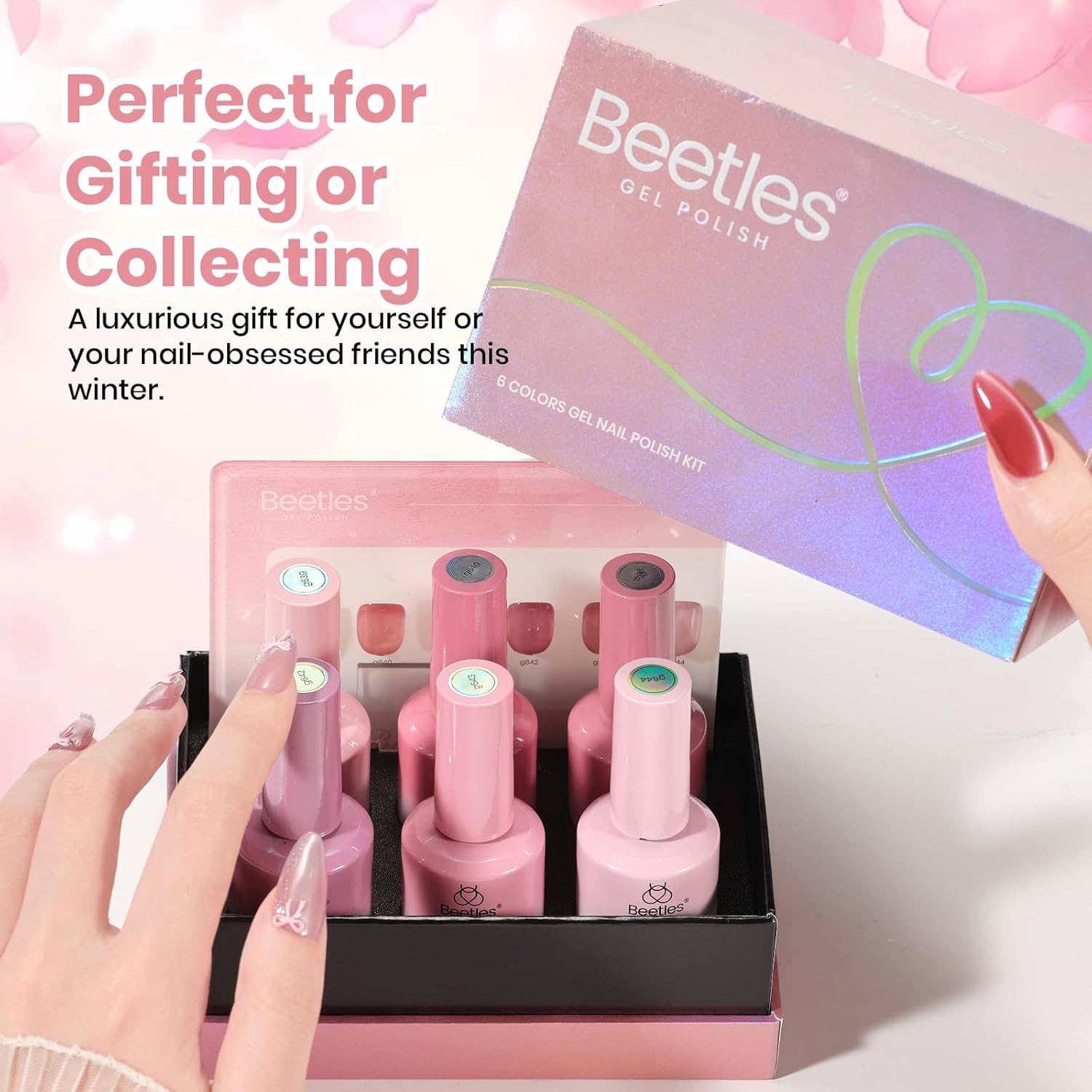Beetles Misty Blush Glow Pink Cat Eye Gel Nail Polish Set - 6 Colors 15ML Glitter Pink Cat Eye Gel Polish Kit Magnetic Effect Soak Off UV Nail Art Summer Nails