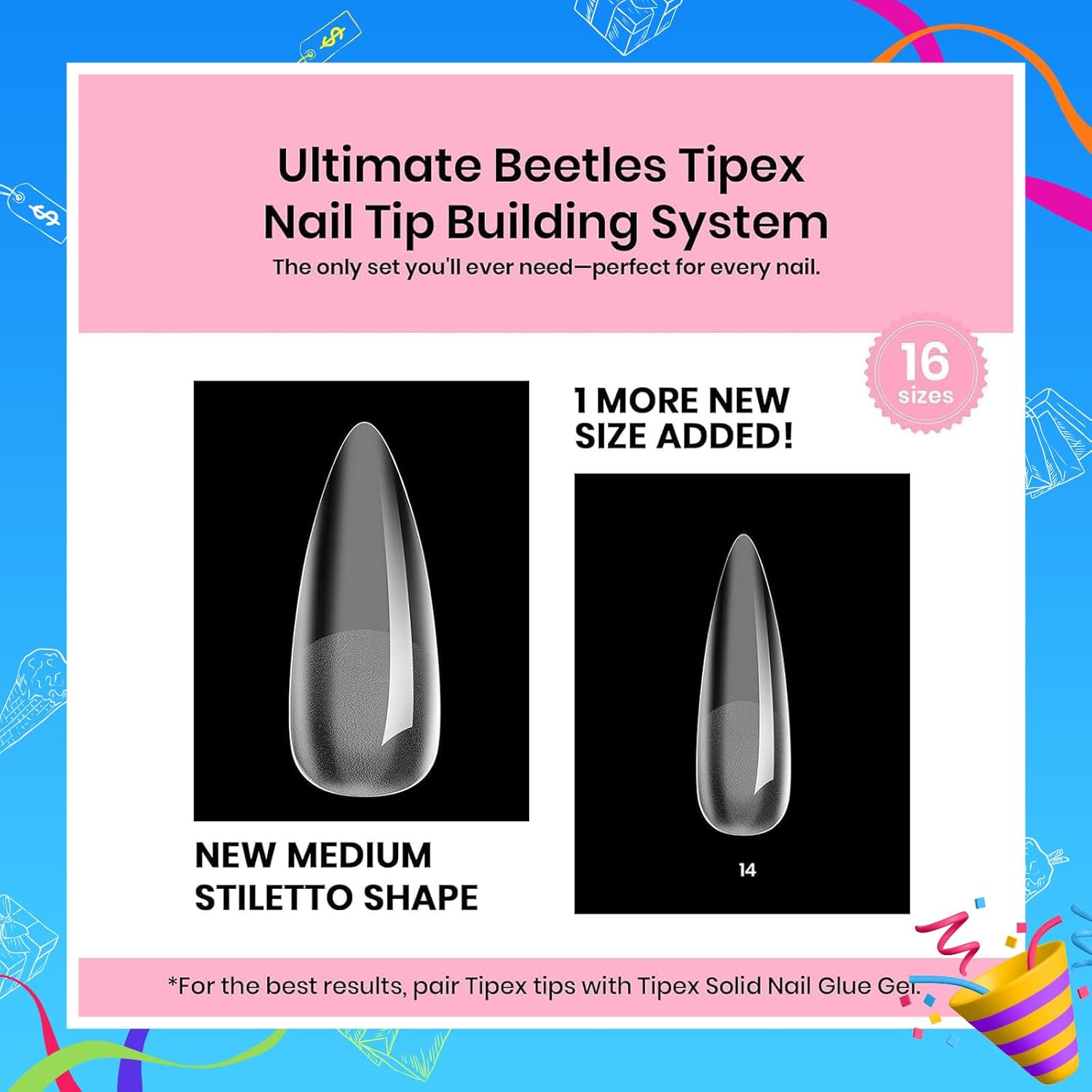 Tipex Medium Stiletto Half Matte Nail Tips Kit | 224pcs