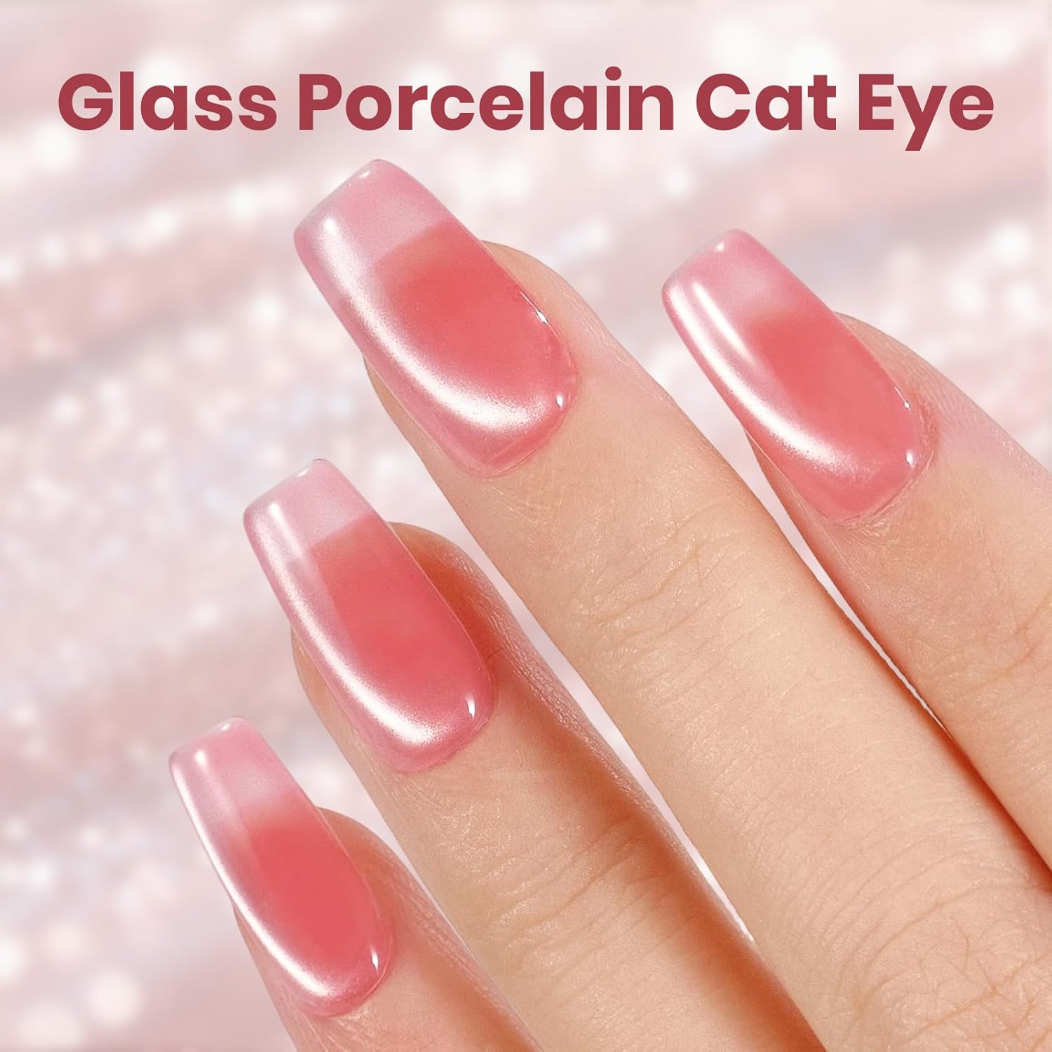 Beetles Rosy Shimmer Pink Cat Eye Gel Nail Polish - 15ML Glass Pink Glitter Cat Eye Gel Polish Magnetic Shimmer Effect Soak Off UV Summer Nails Nail Art Design