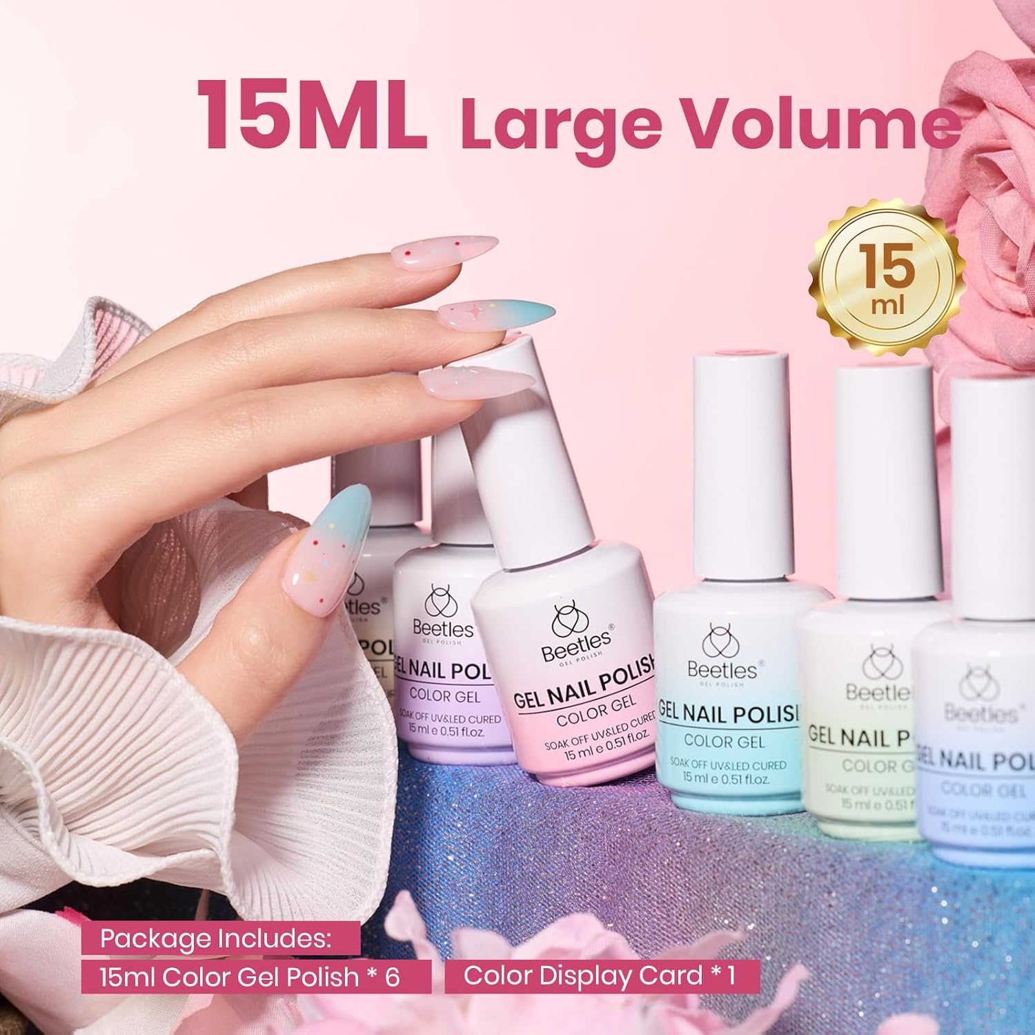 Beetles Nectar Jelly Gel Nail Polish Set - 6 Colors 15ML Summer Nails Pastel Gel Polish Kit Mint Green Yellow Sheer Translucent Effect Soak Off UV Nail Art Manicure Gift for Women