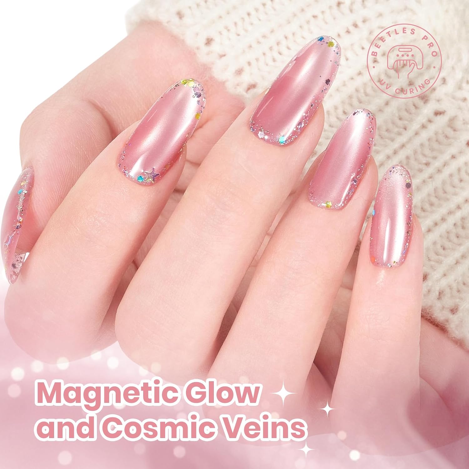 Beetles Misty Blush Glow Pink Cat Eye Gel Nail Polish Set - 6 Colors 15ML Glitter Pink Cat Eye Gel Polish Kit Magnetic Effect Soak Off UV Nail Art Summer Nails