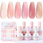 Beetles Sheer Blush Nude Gel Nail Polish Set - 6 Colors Summer Nails 15ML Nude Pink Brown Neutral Jelly Gel Polish Kit Sheer Translucent Effect Soak Off UV Nail Art Design Manicure Gift for Women