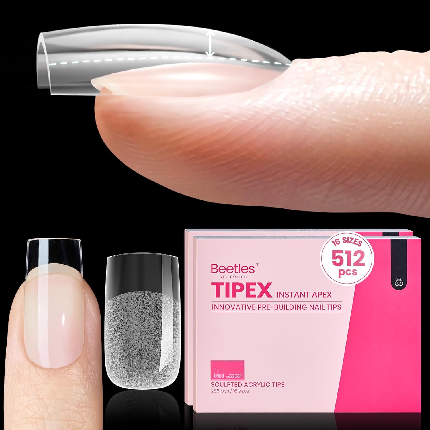 Beetles Short Square Tipex Nail Tips|512pcs
