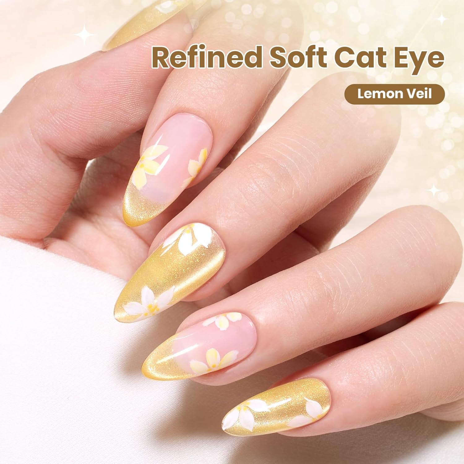Beetles Lemon Veil Yellow Cat Eye Gel Nail Polish - 15ML Glitte Golden Summer Nails Magnetic Shimmer Effect Soak Off UV Nail Art Design Salon DIY Manicure Gifts for Women
