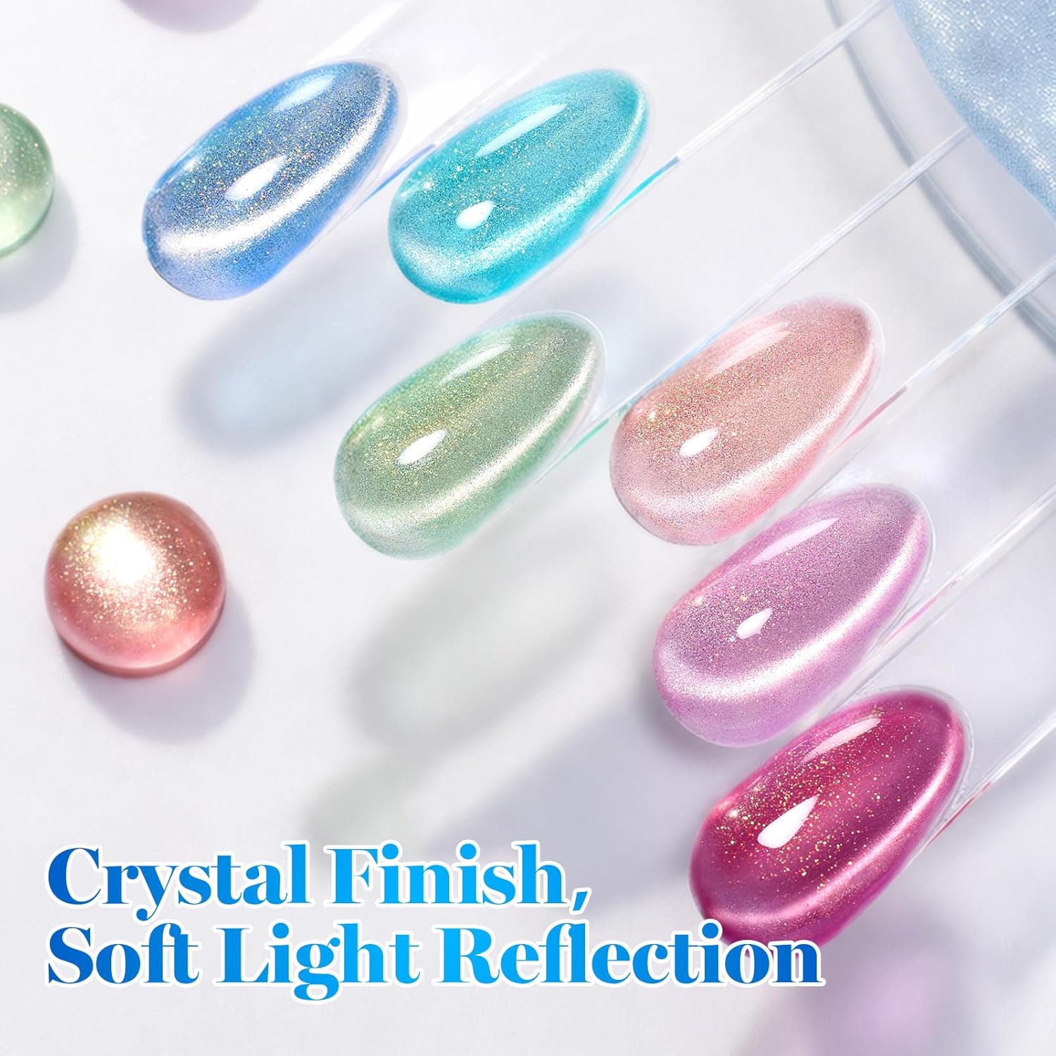 Beetles Crystal Garden Cat Eye Gel Nail Polish Set - 6 Colors 15ML Spring Gel Polish Kit Glitter Pink Blue Orange Green Magnetic Effect Soak Off UV Nail Art DIY Manicure Gift for Women.
