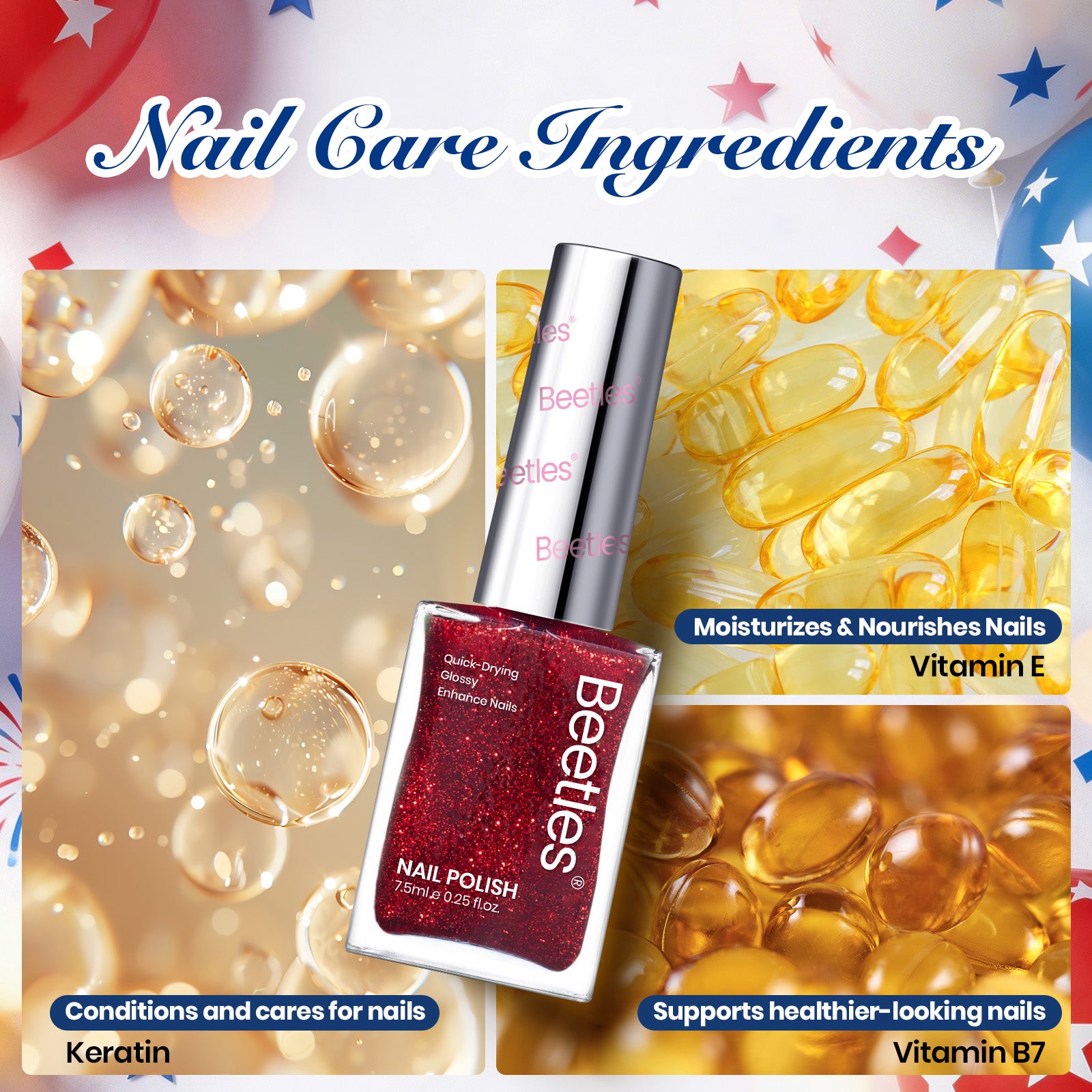 Air Dry Nail Polish| 6 Colors Gel Nail Polish Classic Red White Blue