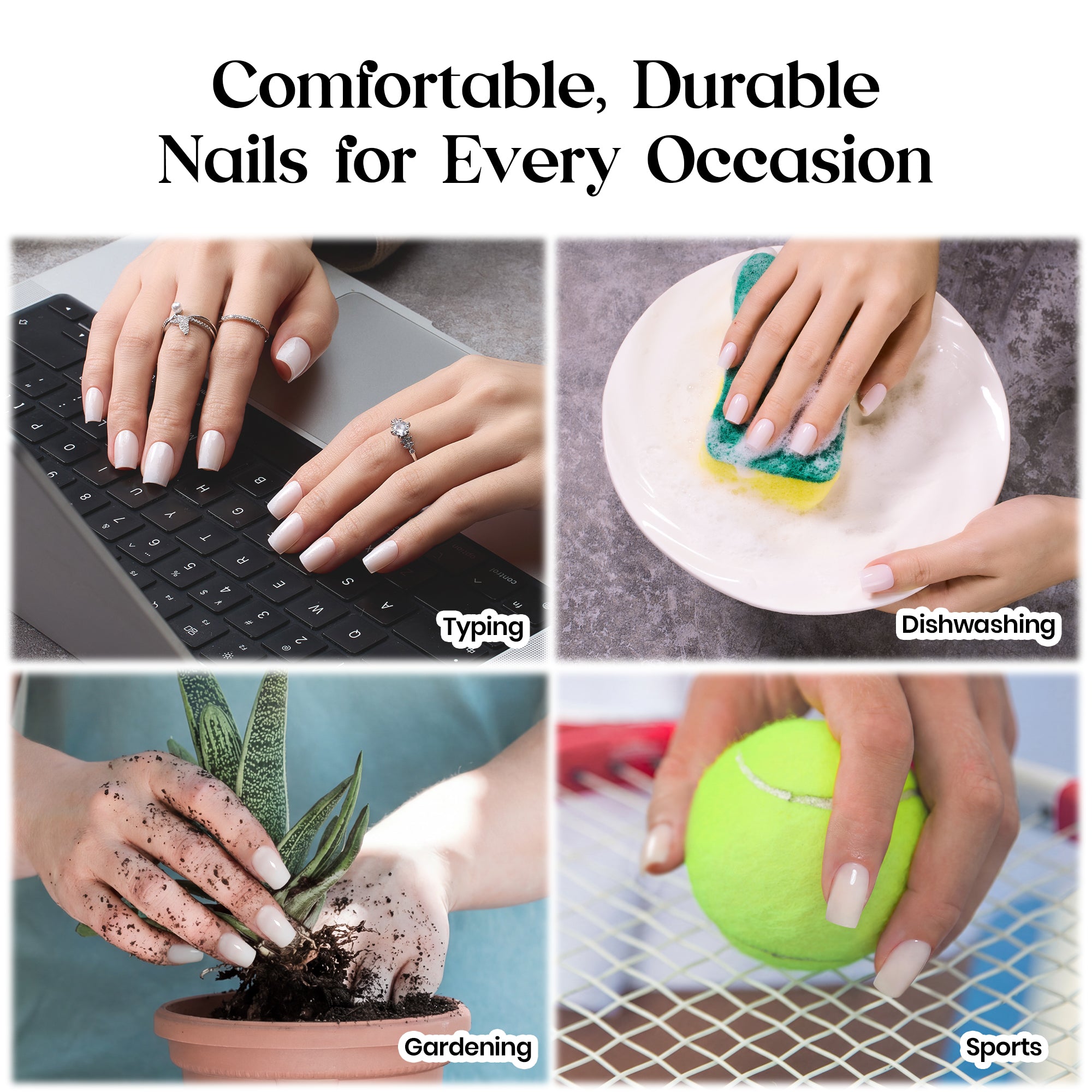 Beetles Stay Shining Milky White Press On Nails Short Square