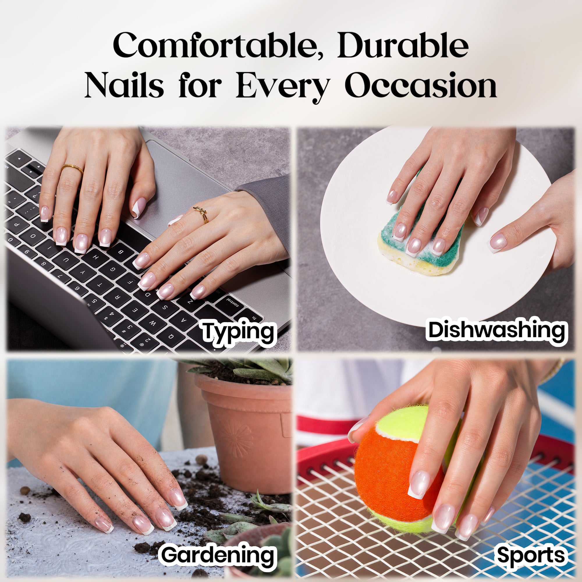 Beetles Stay Shining Glassy Blush French Press On Nails Short Squoval 160 PCS
