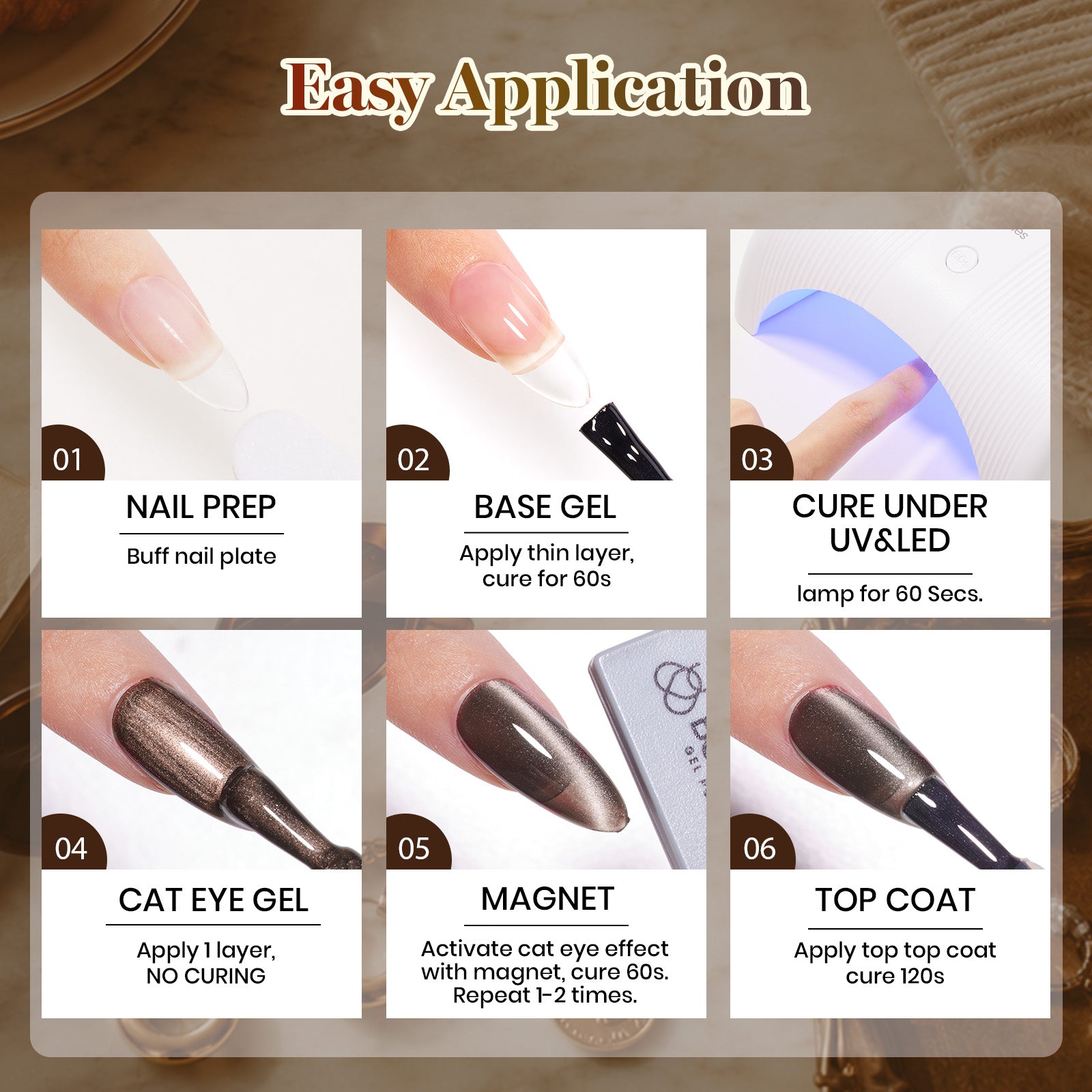 Beetles Chestnut Mousse 20 Colors Brown Cat Eye Glitter Gel Polish Set 7.5ml