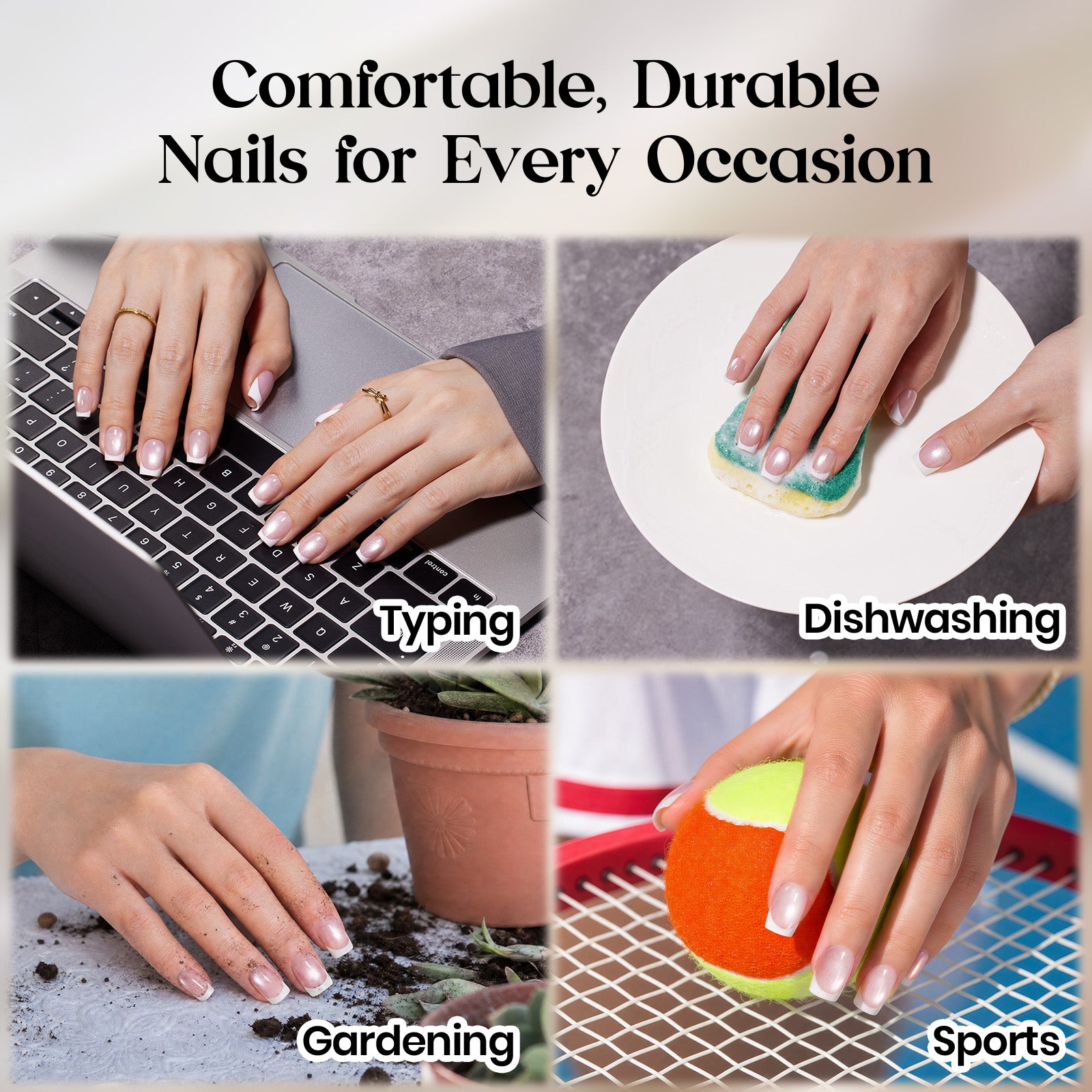 Beetles Stay Shining Glassy Blush French Press On Nails Short Almond 32Pcs