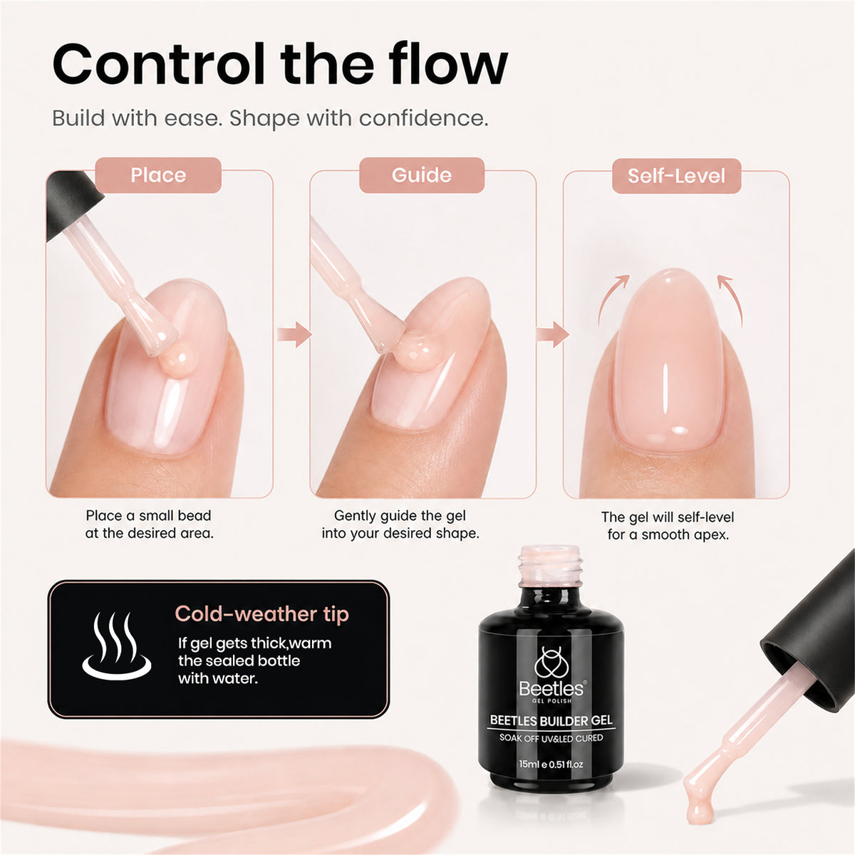 Beetles Builder Gel for Nails,8 in 1 Jelly Nude Color for Building Instant Apex Extension & Strengthener, Friendly for Beginner Women DIY Nail at Home, UV & LED Lamp Needed
