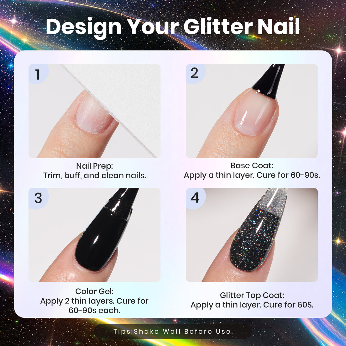 Beetles Glitter Gel Top Coat 15ml No Wipe Top Coat Gel Polish HEMA Free TPO Free