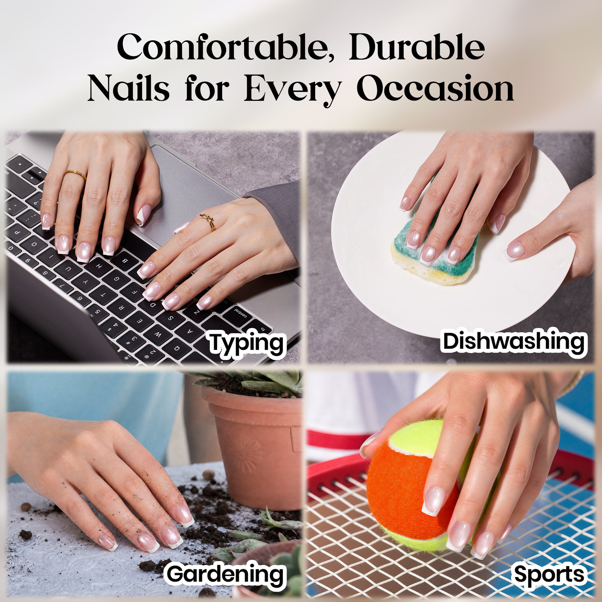 Beetles Stay Shining Glassy Amber French Press On Nails Short Squoval 32Pcs