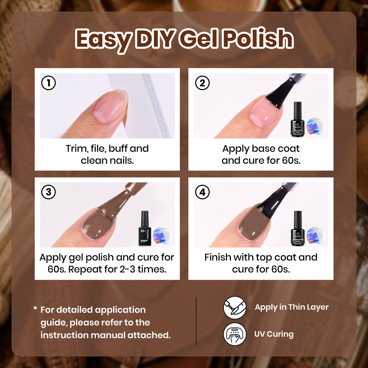 Beetles Chestnut Aura 6 Colors  Nude Brown Gel Polish Set HEMA-FREE & TPO-FREE Fall Winter Nails 15ML Each