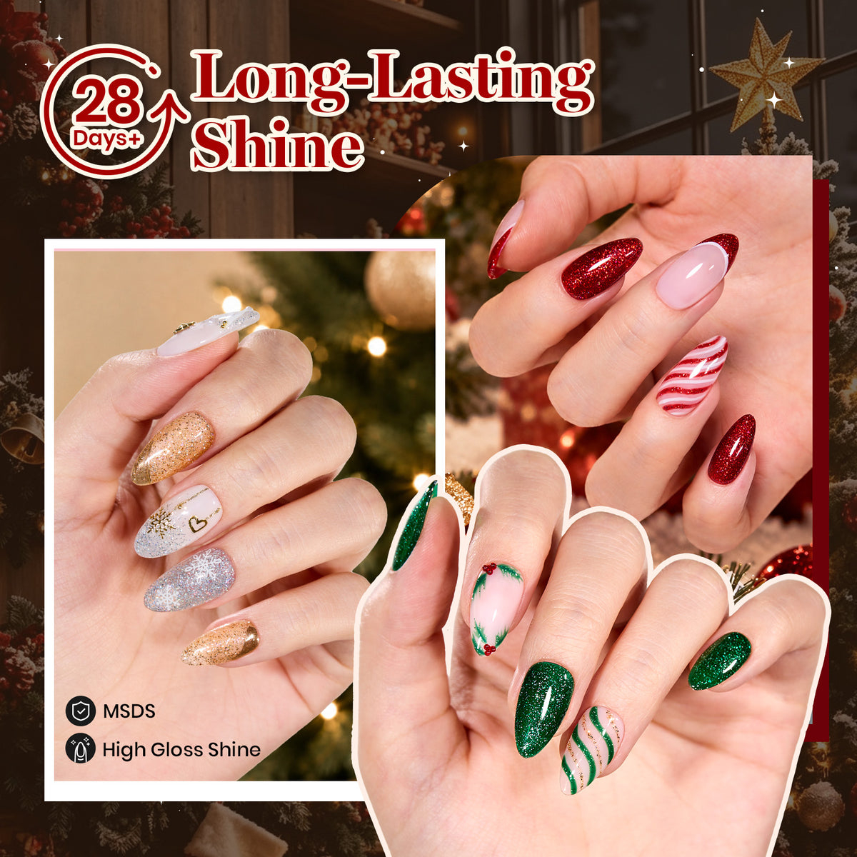 Beetles Holiday-Harmony 6 Colors Christmas Nails HEMA Free TPO Free Glitter Gel Nail Polish Set
