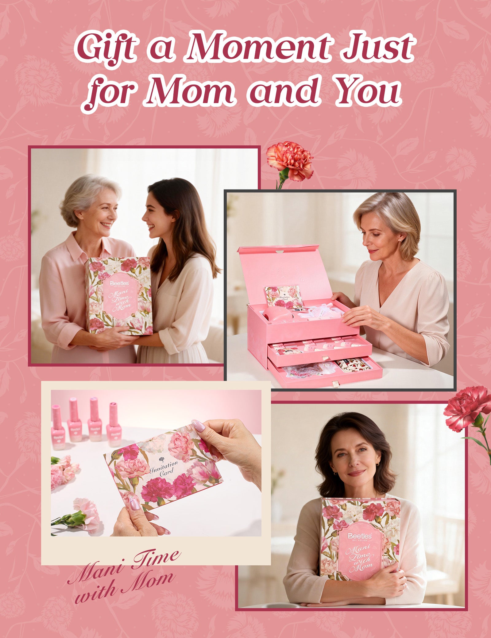 (Extra Free Nail Tips) Beetles Mani Time with Mom Birthday Gift Box | 12-Color HEMA-Free & TPO-Free Manicure Kit