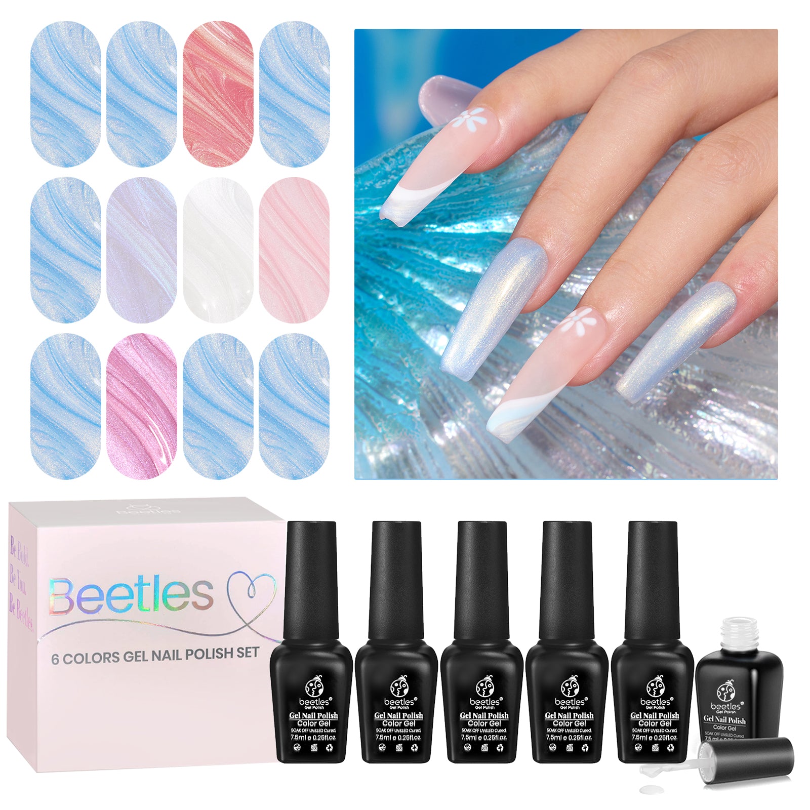 Beetles Gel Polish 6 Different Glitter Blue Series Gel Nail Polish Set, Fall Autumn Winter Spring Summer Social Occasions Gel Nail Polish Kit Gift for Holiday