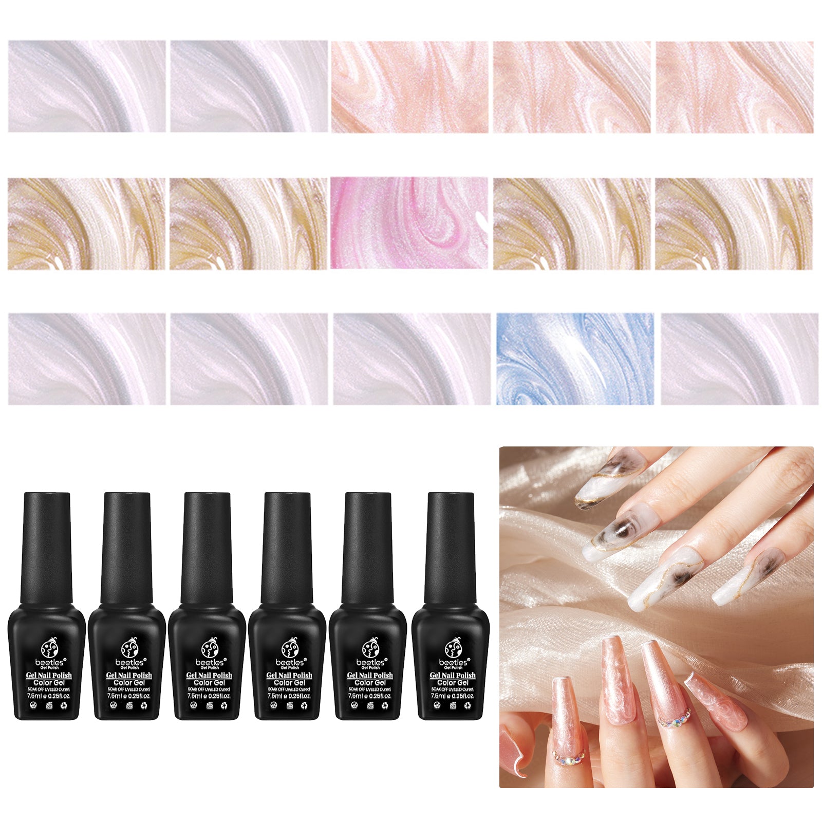 Beetles Gel Polish 6 Different Gold & Skin Like Glitter Series Gel Nail Polish Set, Fall Autumn Winter Spring Summer Social Occasions Gel Nail Polish Kit Gift for Holiday