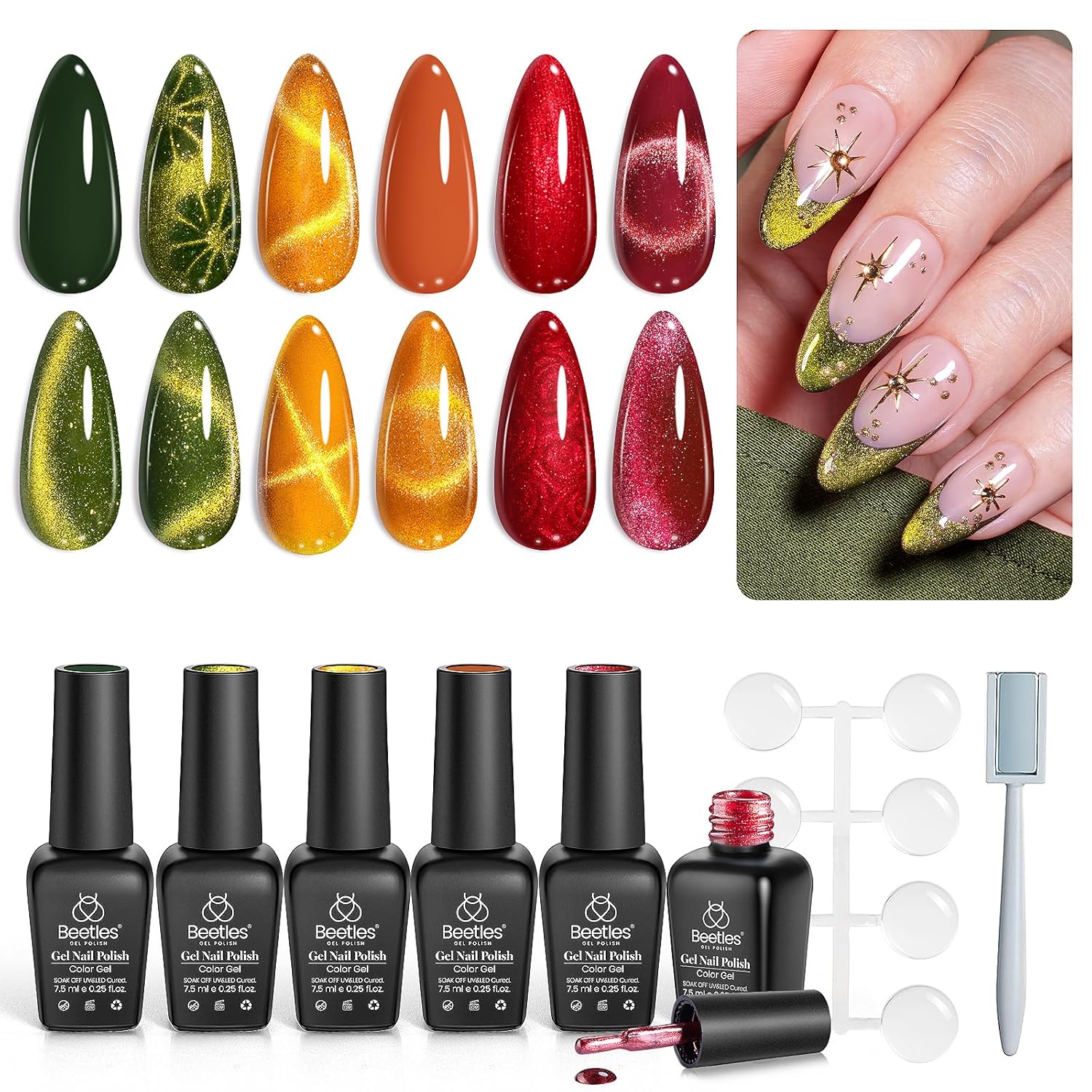 Beetles Gel Nail Polish Set, Red Orange Glitter Gel Polish Kit