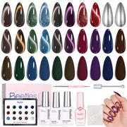 Beetles Courchevel Holiday Fall & Winter Nails 15 Colors Gel Nail Polish Set with Cat Eye Colors Halloween Nails