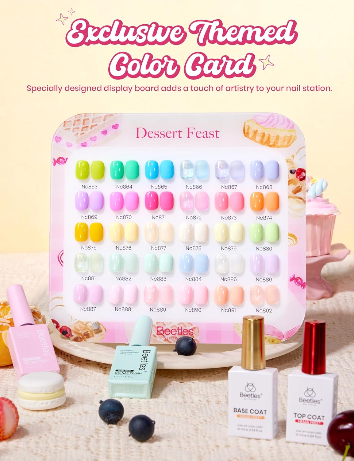 Dessert Feast | 30 HEMA Free Colors with Top and Base Coat, 10ml Each Spring Nails