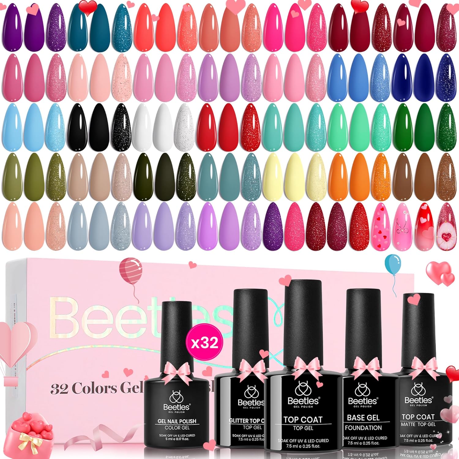 Fingertip Palette - 32 Gel Colors Set with Top and Base Coat (5ml/Each)