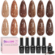 Beetles Gilded Maillard Glitter Brown 6 Colors Gel Polish Set 7.5ML Each Fall Nails