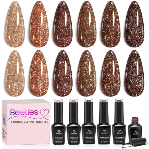 Beetles Gilded Maillard Glitter Brown 6 Colors Gel Polish Set 7.5ML Each Fall Nails