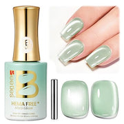 Beetles Minty Gleam Green Cat Eye Gel Nail Polish - 15ML Full Size Glass Green Glitter Cat Eye Gel Polish Magnetic Shimmer Effect Soak Off UV Nail Art Design Salon DIY Manicure Gift for Women