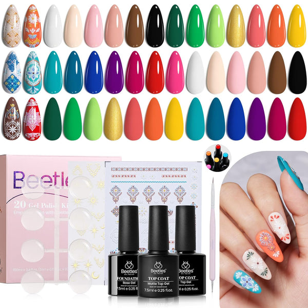 Boho Chic-20 Gel Colors Set with Top and Base Coat (5ml/Each)