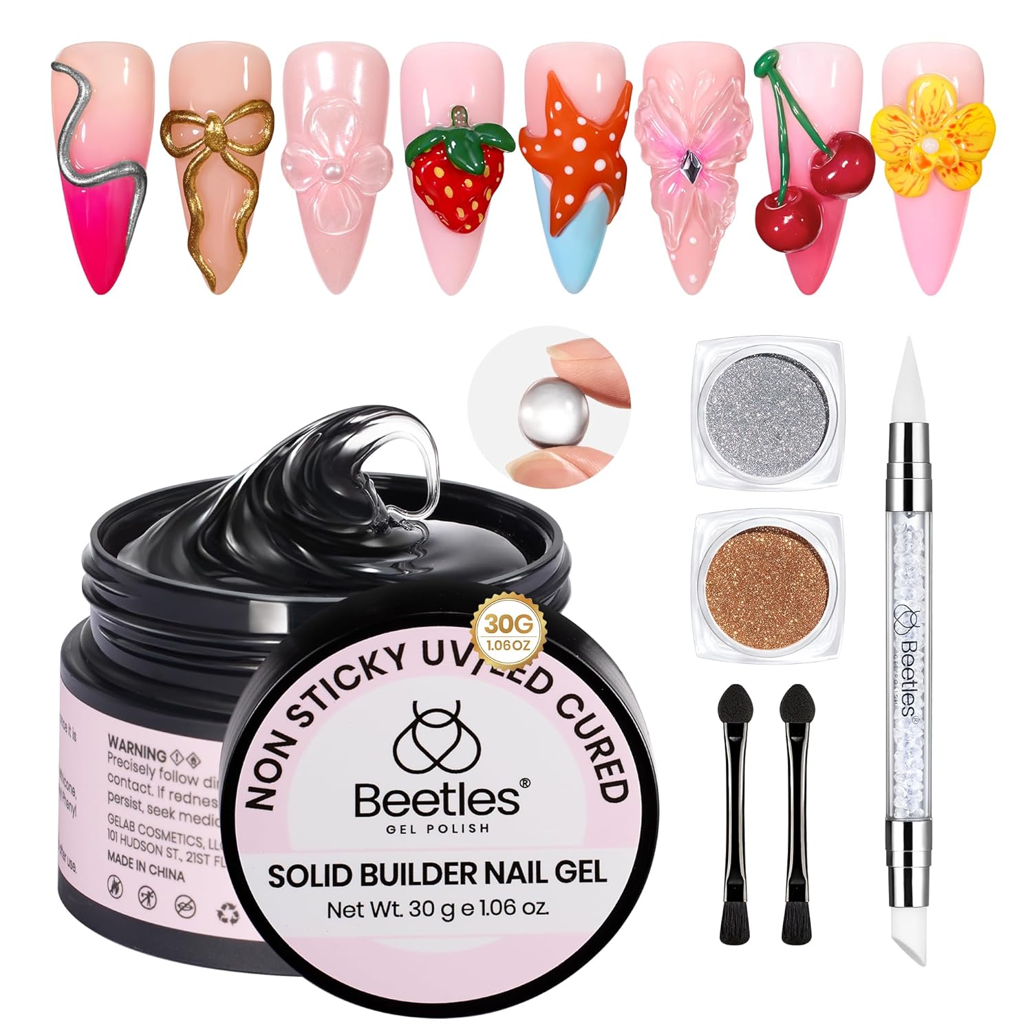 Clear Hard Gel 30g with Chrome Nail Powder Brush Sculpting Gel