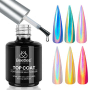 Beetles Gel Top Coat for Chrome Nail Powder: 15ml Mirror Shiny Chrome No Wipe Gloss Top coat Long Lasting Soak Off Nail Lamp for Nail Art Creation